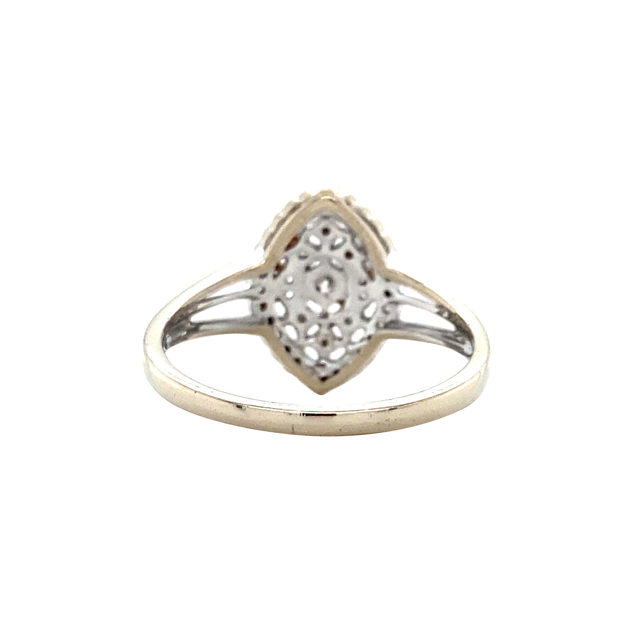 Vintage white gold double halo ring with diamond, 14 kt