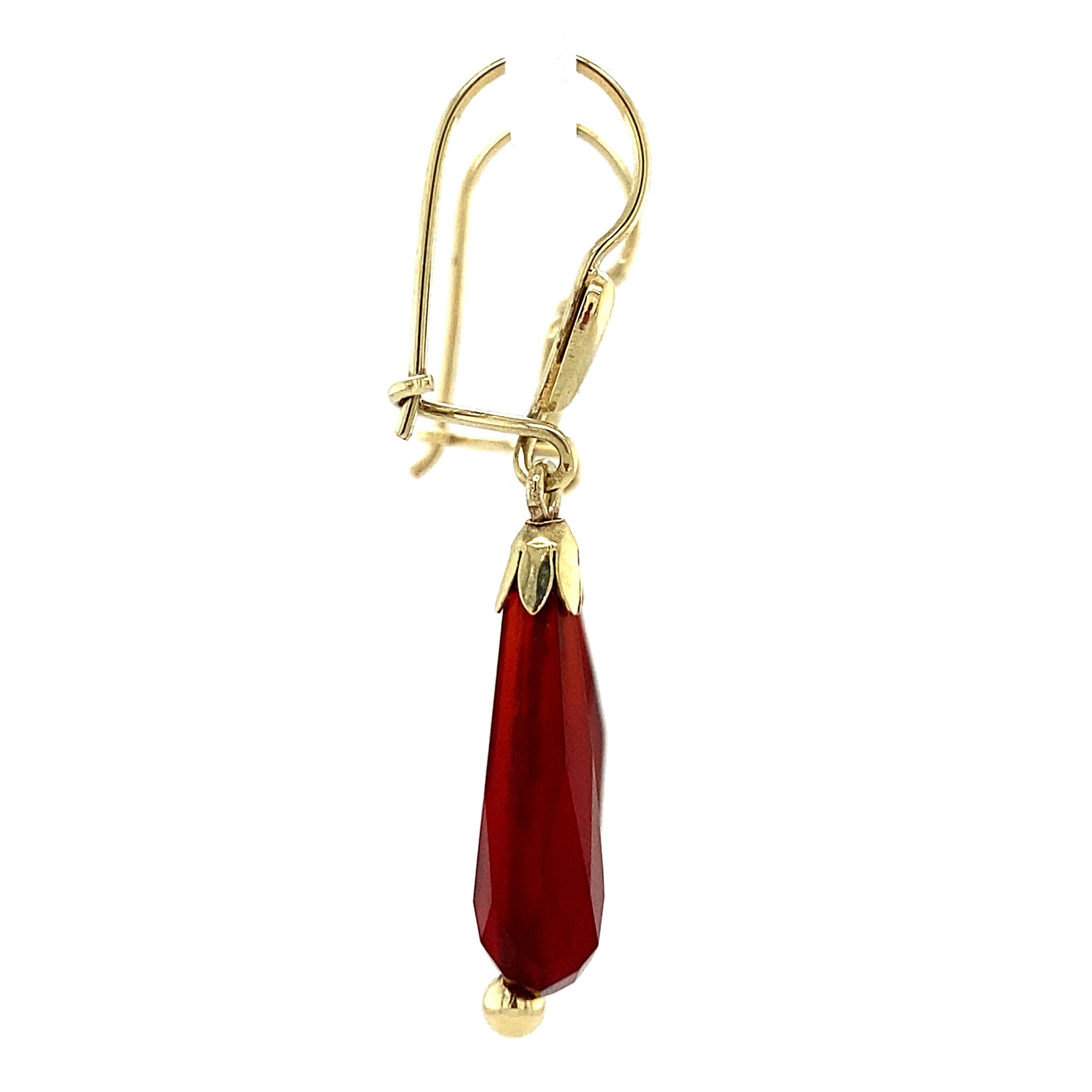14 kt gold drop earrings with carnelian