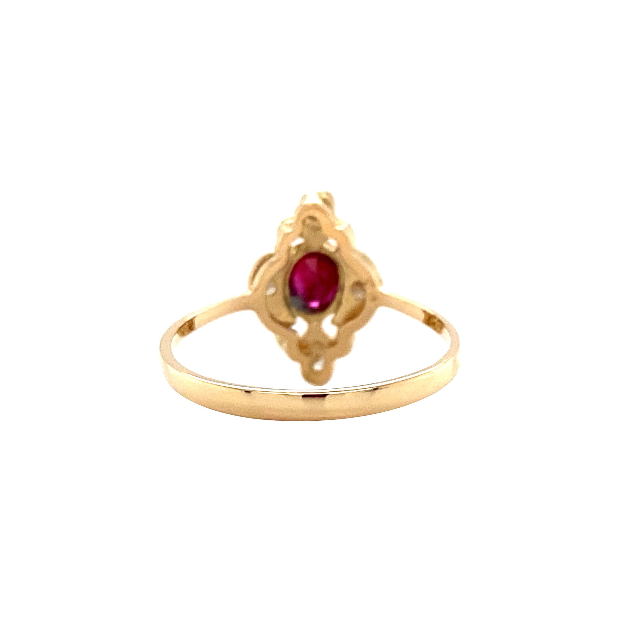 Vintage gold ring with ruby and diamond, 18 kt