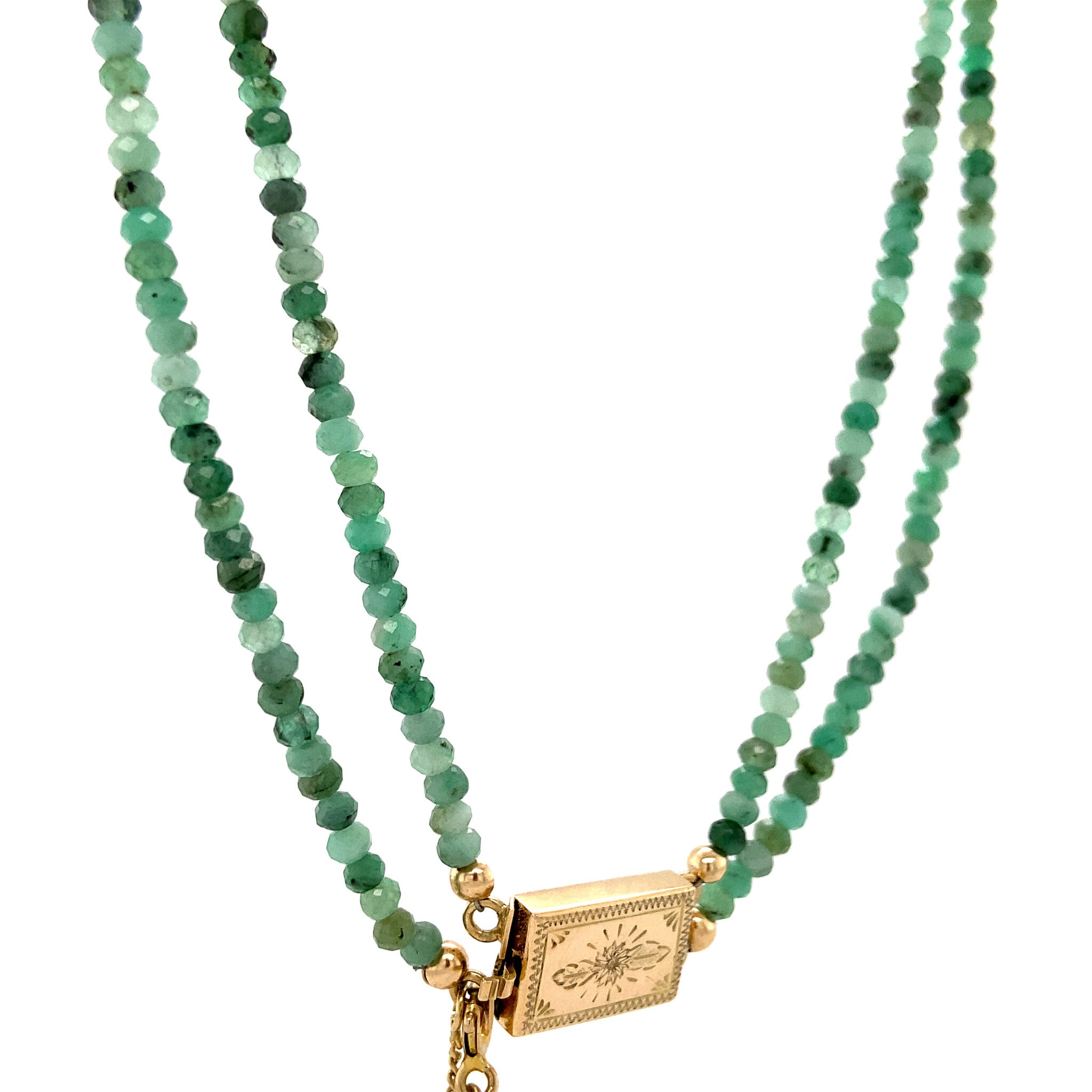Emerald necklace with 14 kt gold clasp