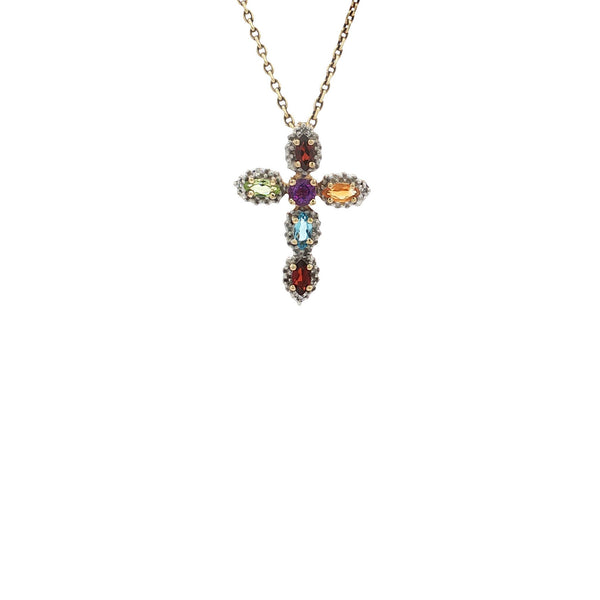 Pendant with amethyst, garnet, peridot, citrine, topaz and diamond 9 kt