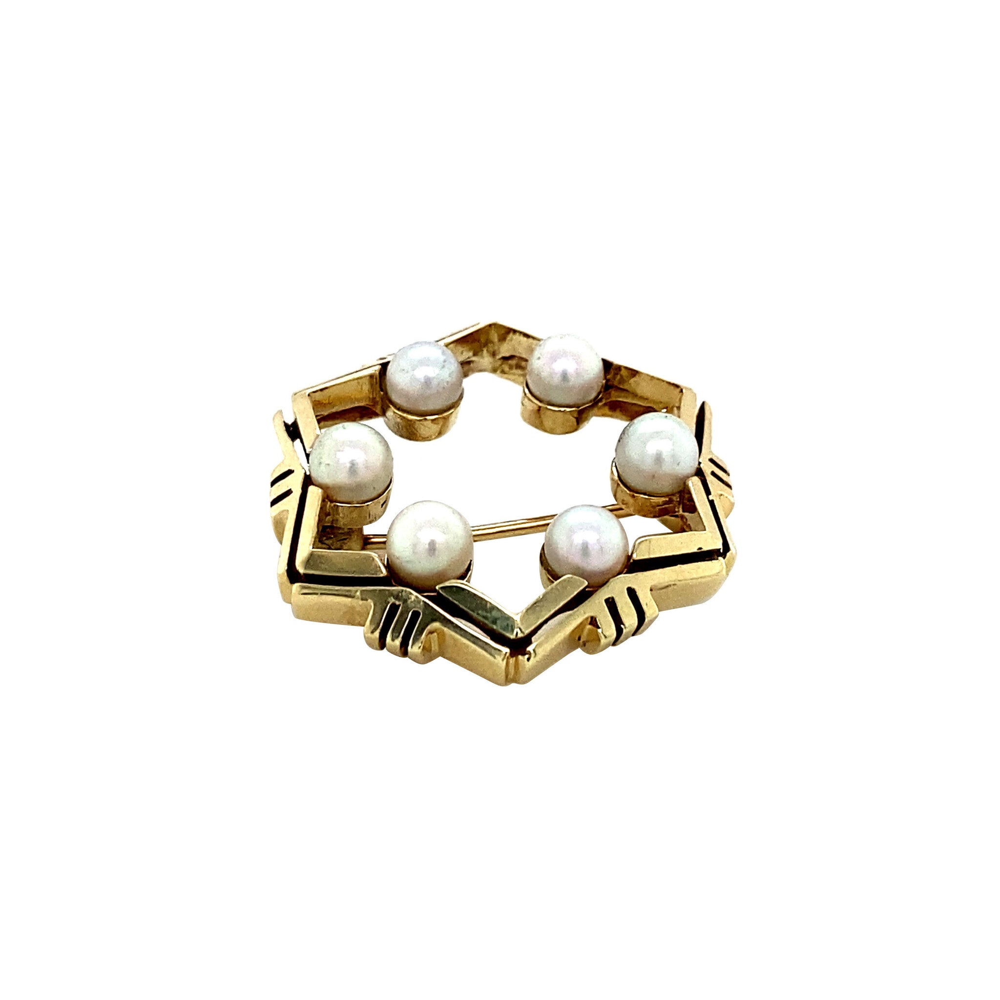 14 kt gold brooch with a pearl