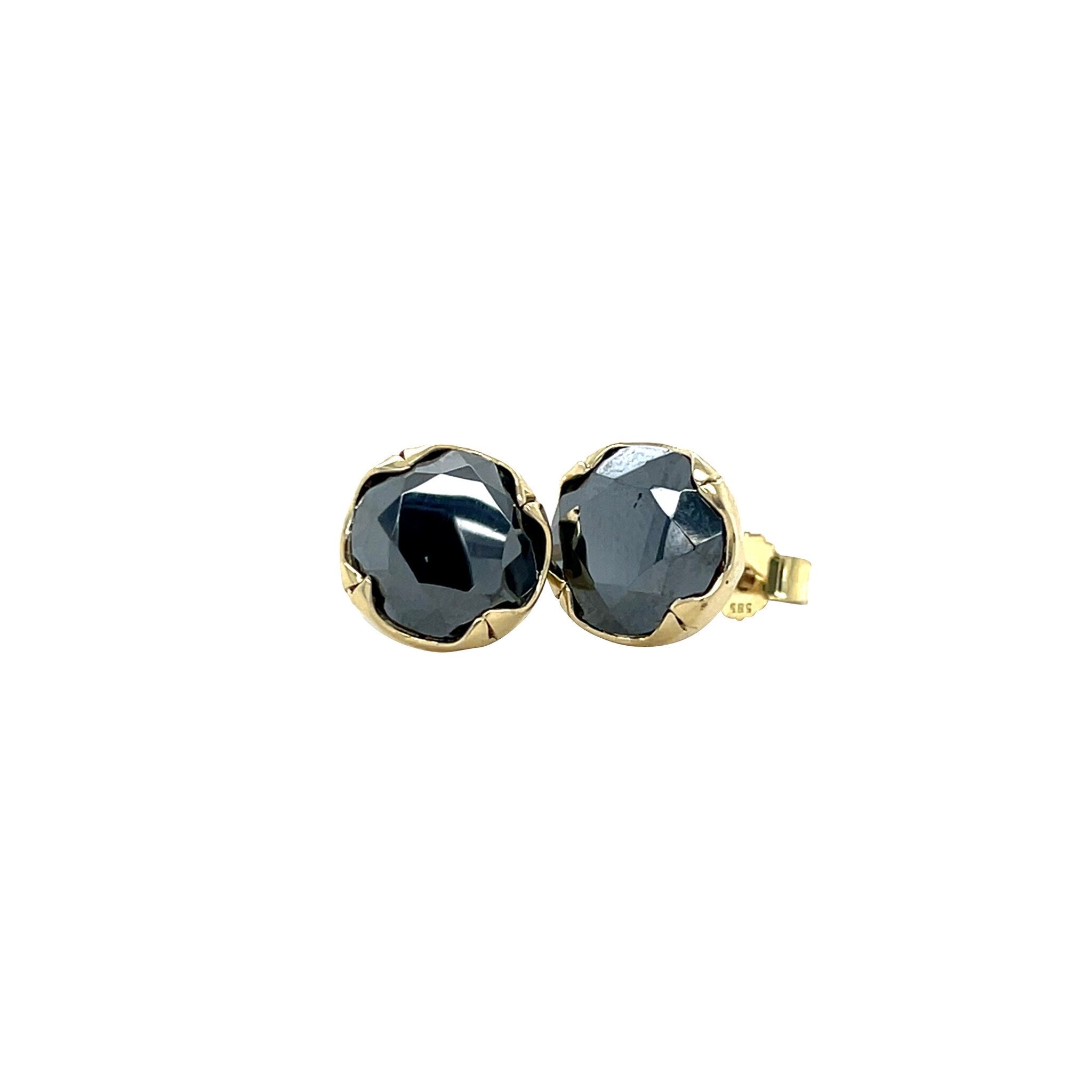 Gouden vintage oorstekers met hematiet 14 krt