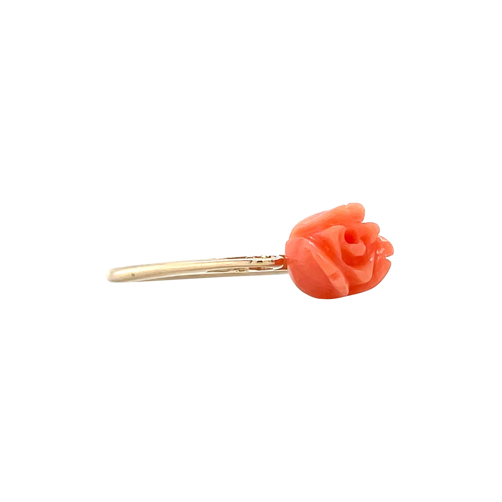 Gouden vintage roos ring met koraal 14 krt
