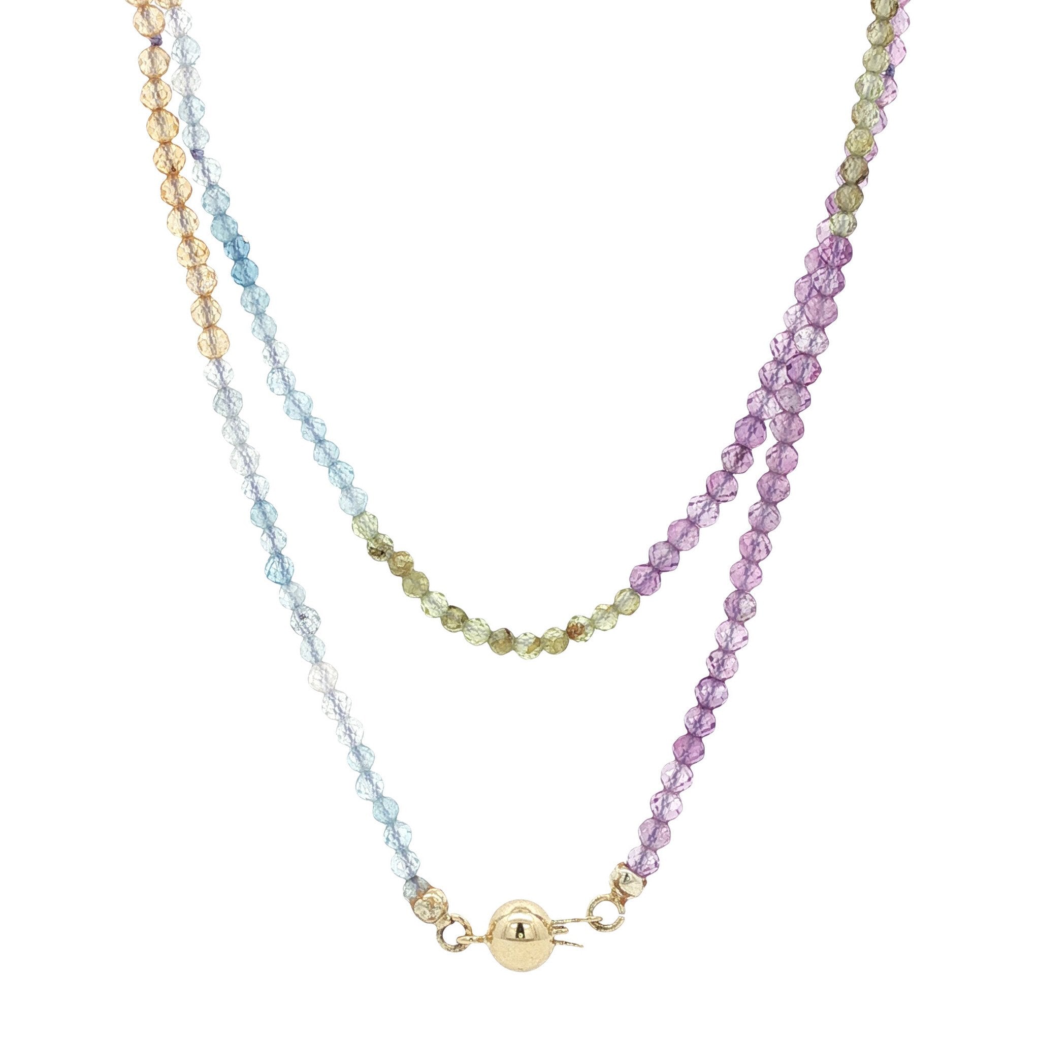 Amethist, citrien, peridoot en aquamarijn collier met gouden sluiting 14 kt