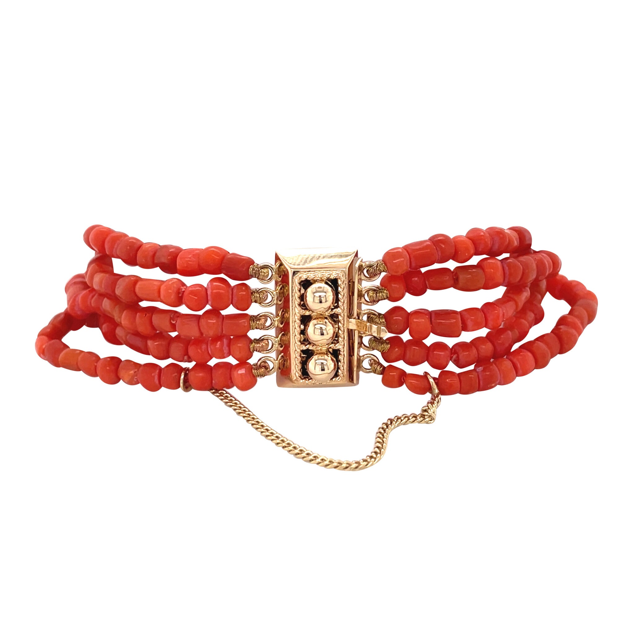 Vintage bloedkoraal armband met siersluiting 14 krt