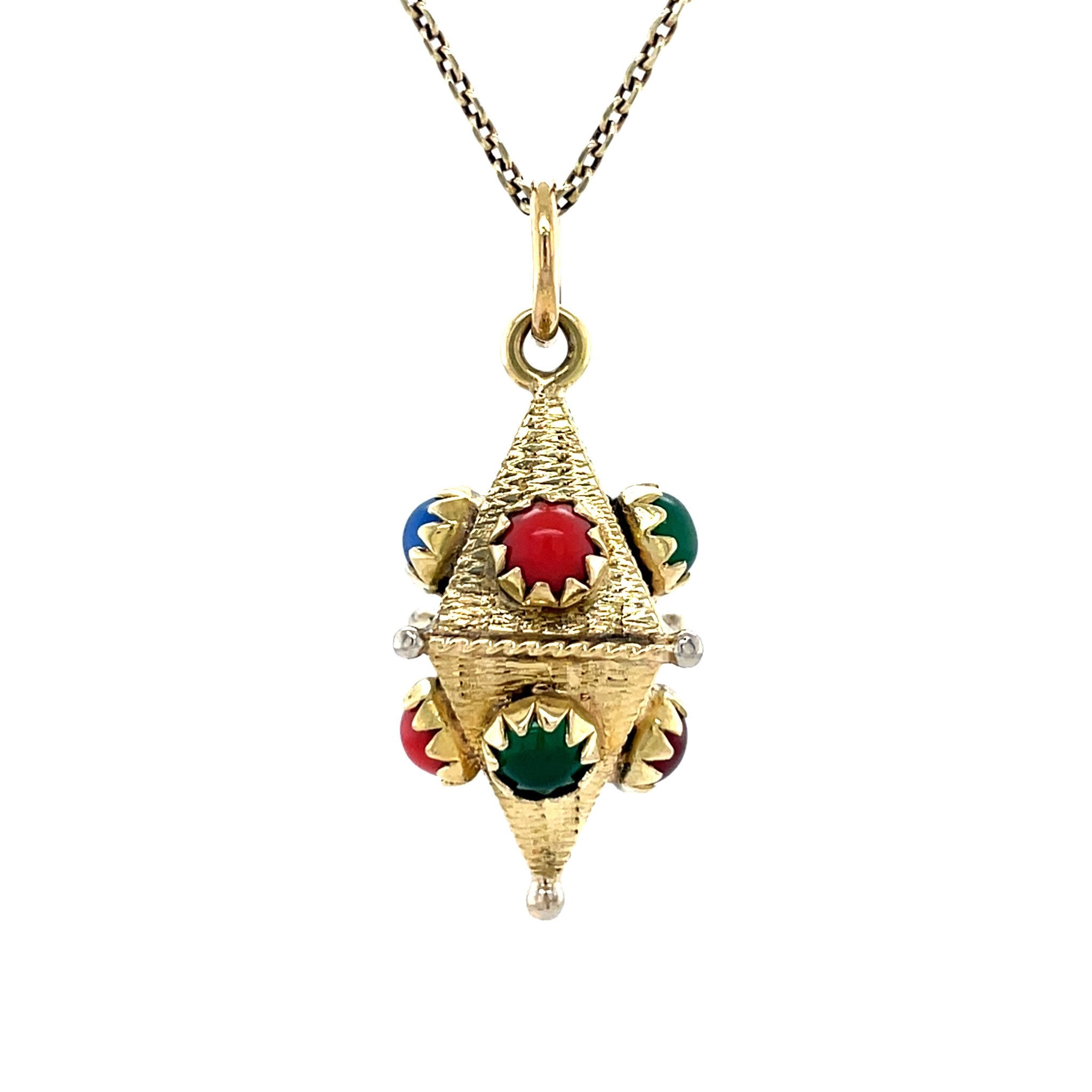 Vintage 14 kt gold pendant with colored stone