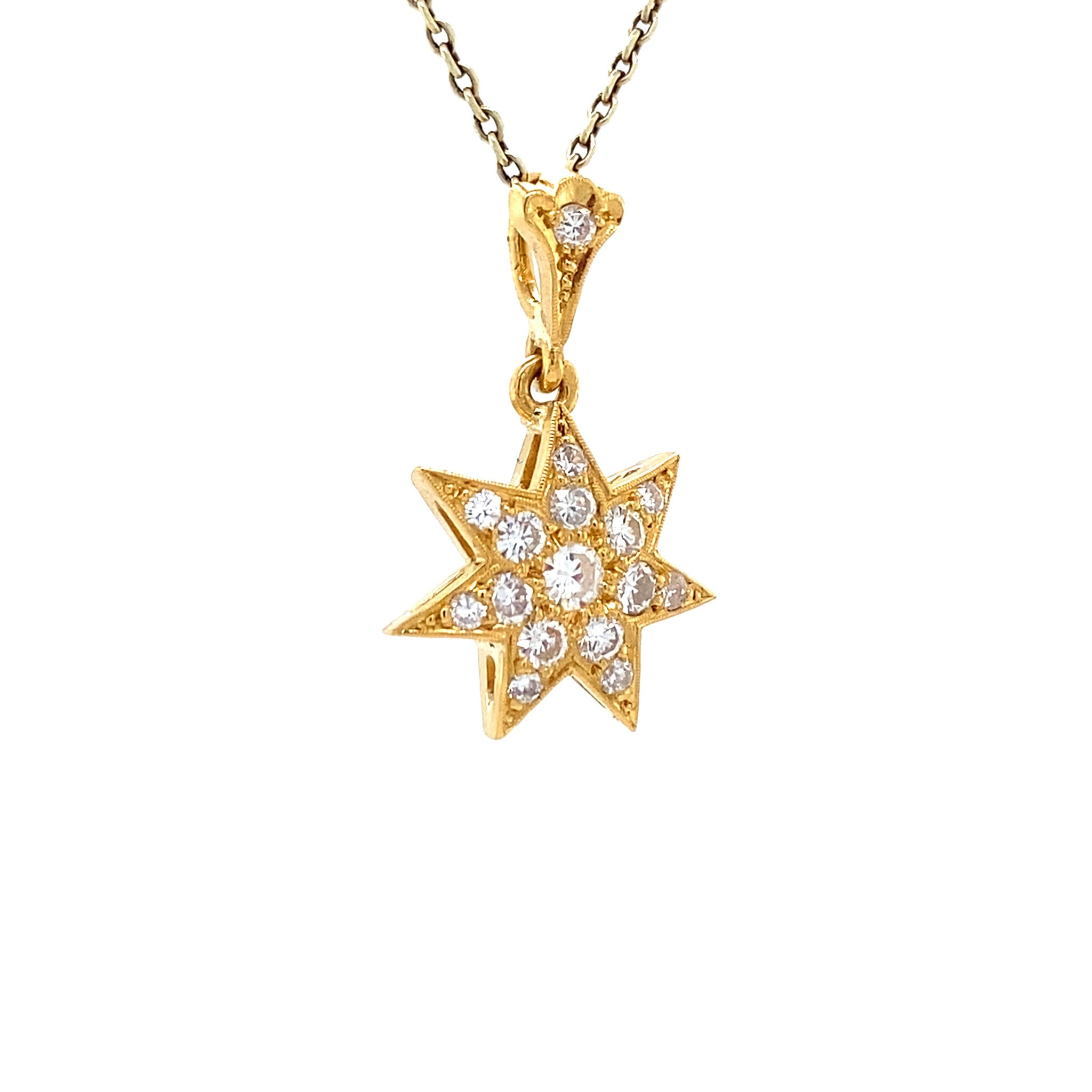 Gouden vintage ster hanger met diamant 22 krt