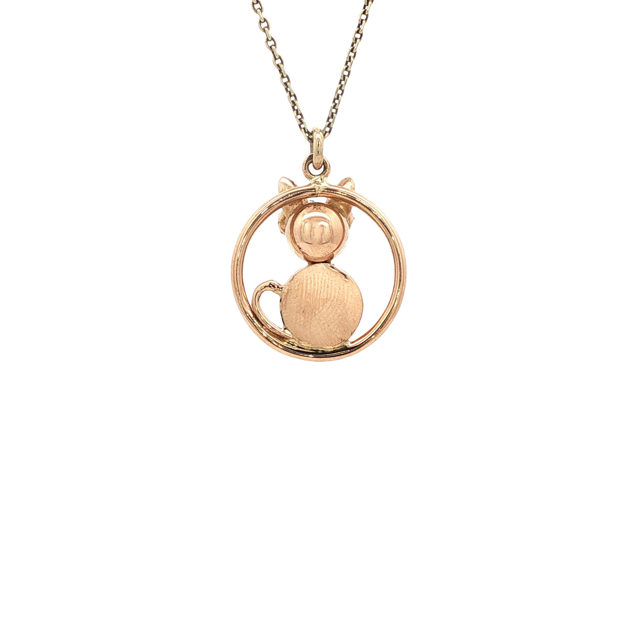 Gouden vintage kat hanger met kleursteen 14 kt