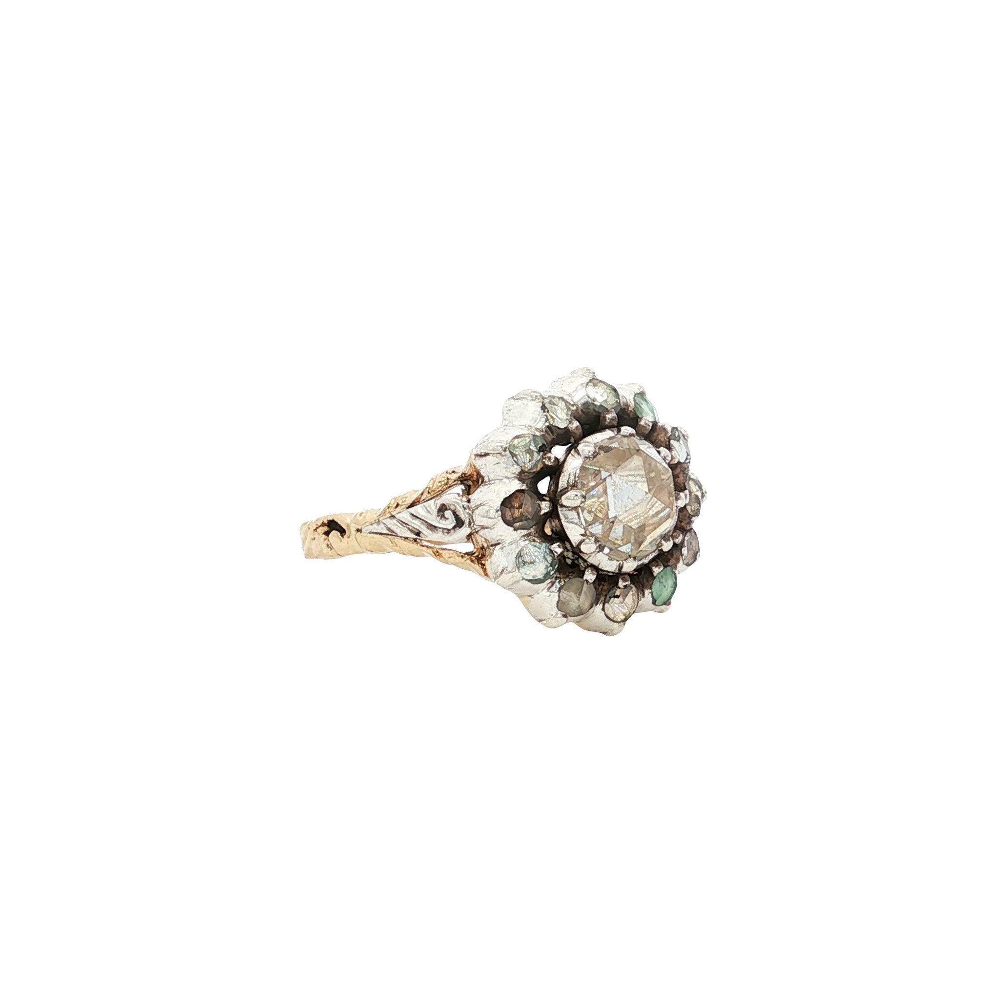 Gouden vintage entourage ring met roosdiamant 14 kt/925