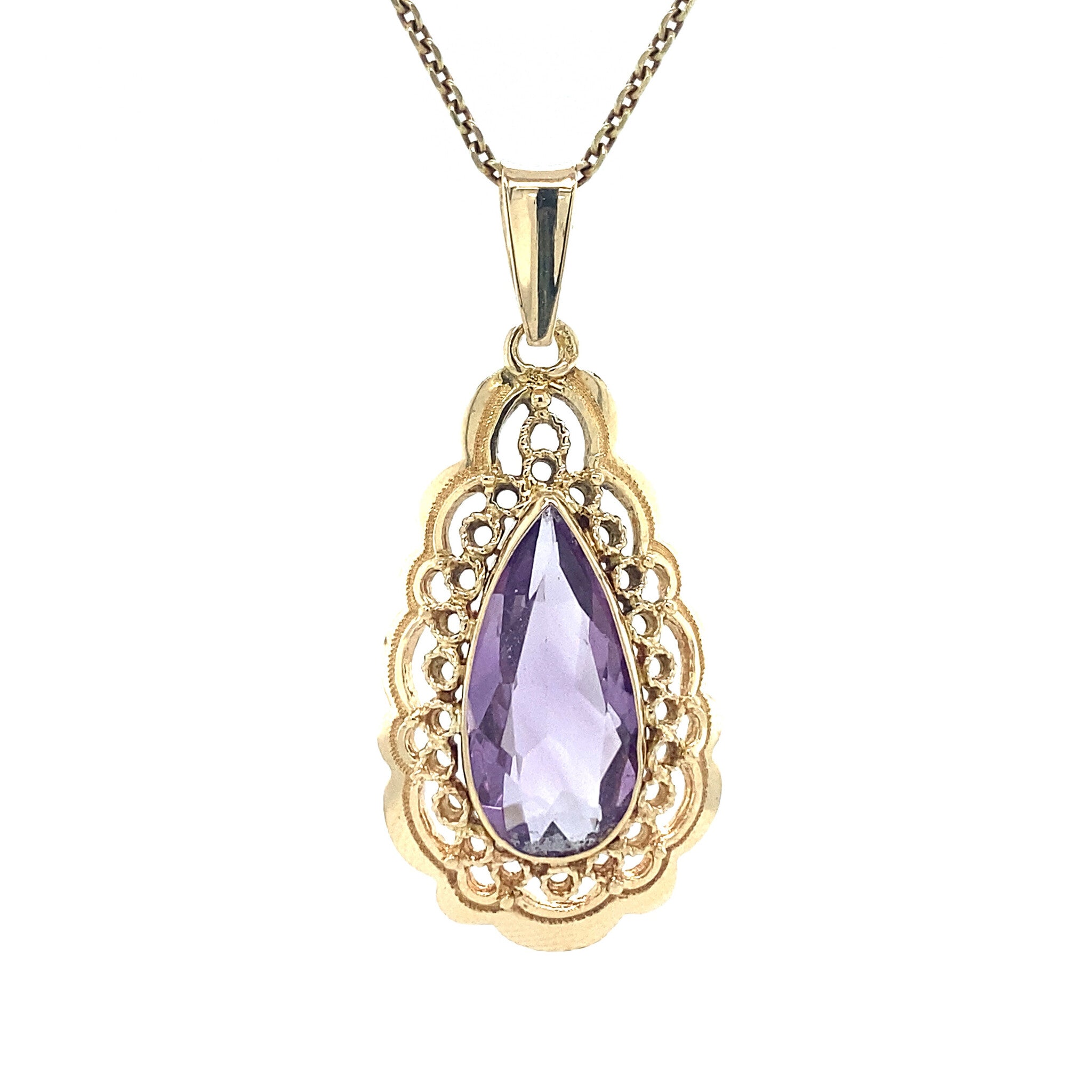 Gouden hanger met amethist 14 krt