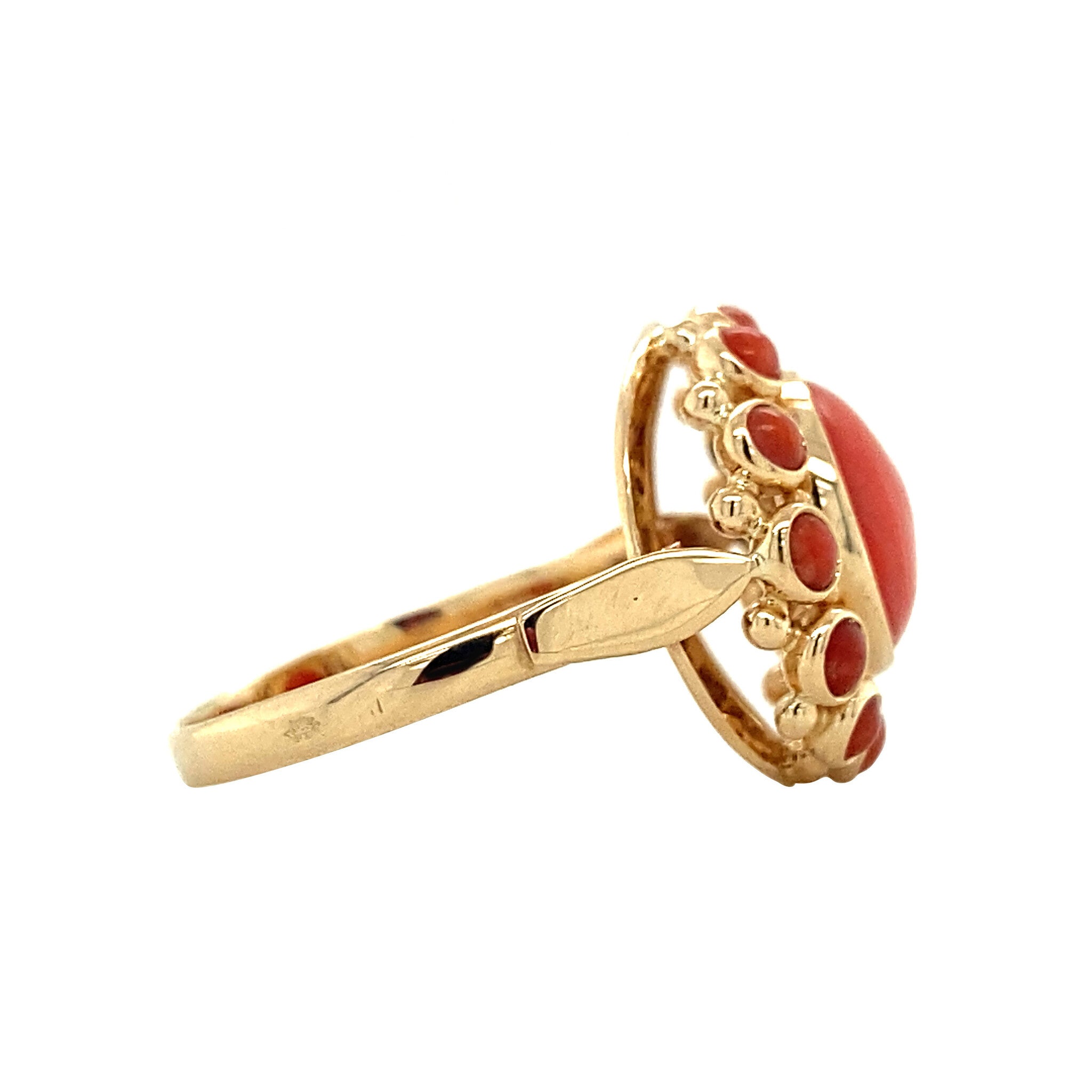 Gouden entourage ring met bloedkoraal 14 krt