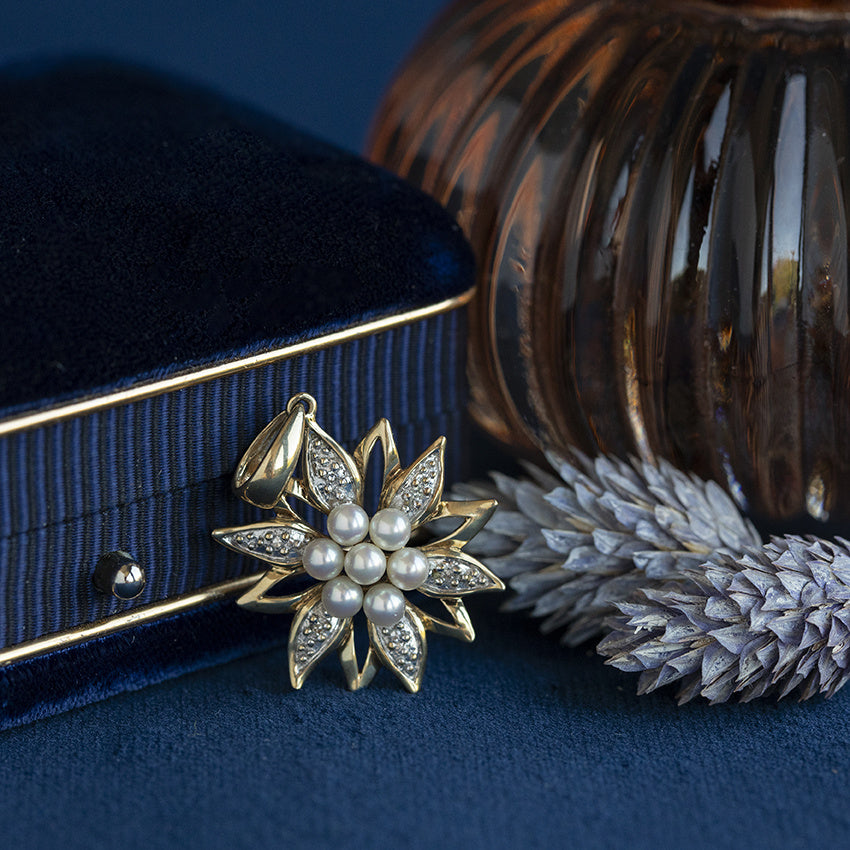 Vintage fantasie entourage hanger met parel en diamant 8 krt