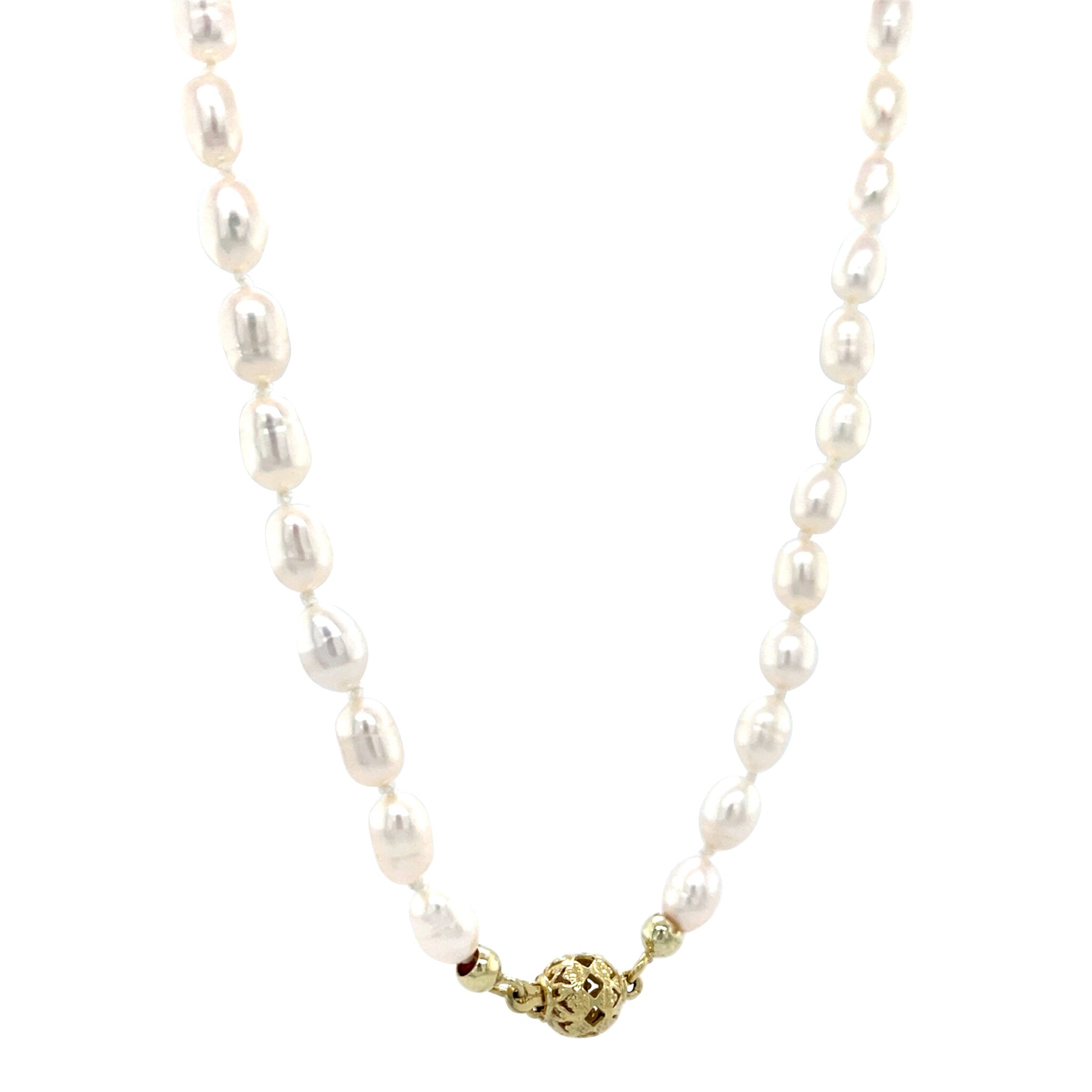 Vintage parel collier met gouden bolsluiting 14 krt