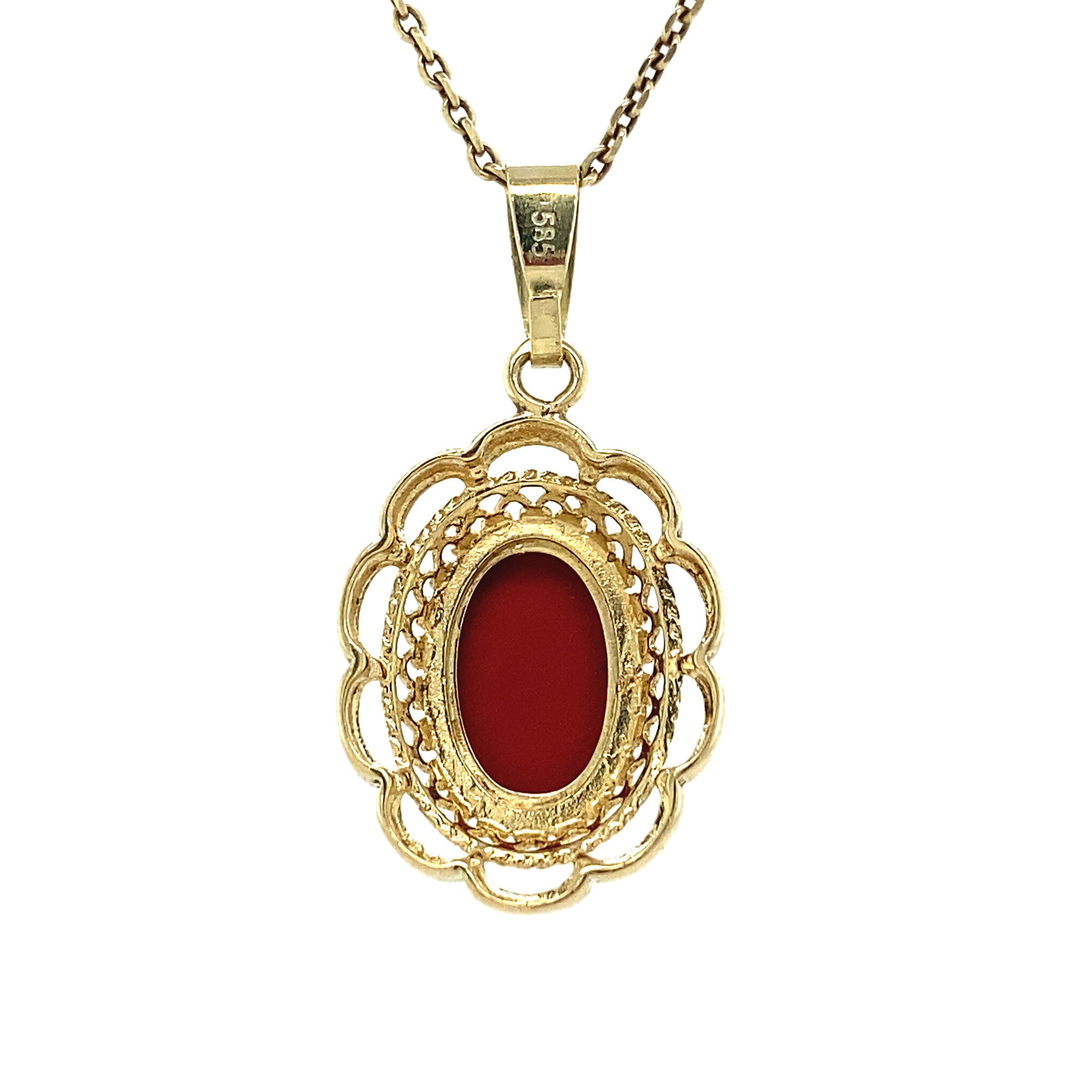 Golden pendant with blood coral 14 kt