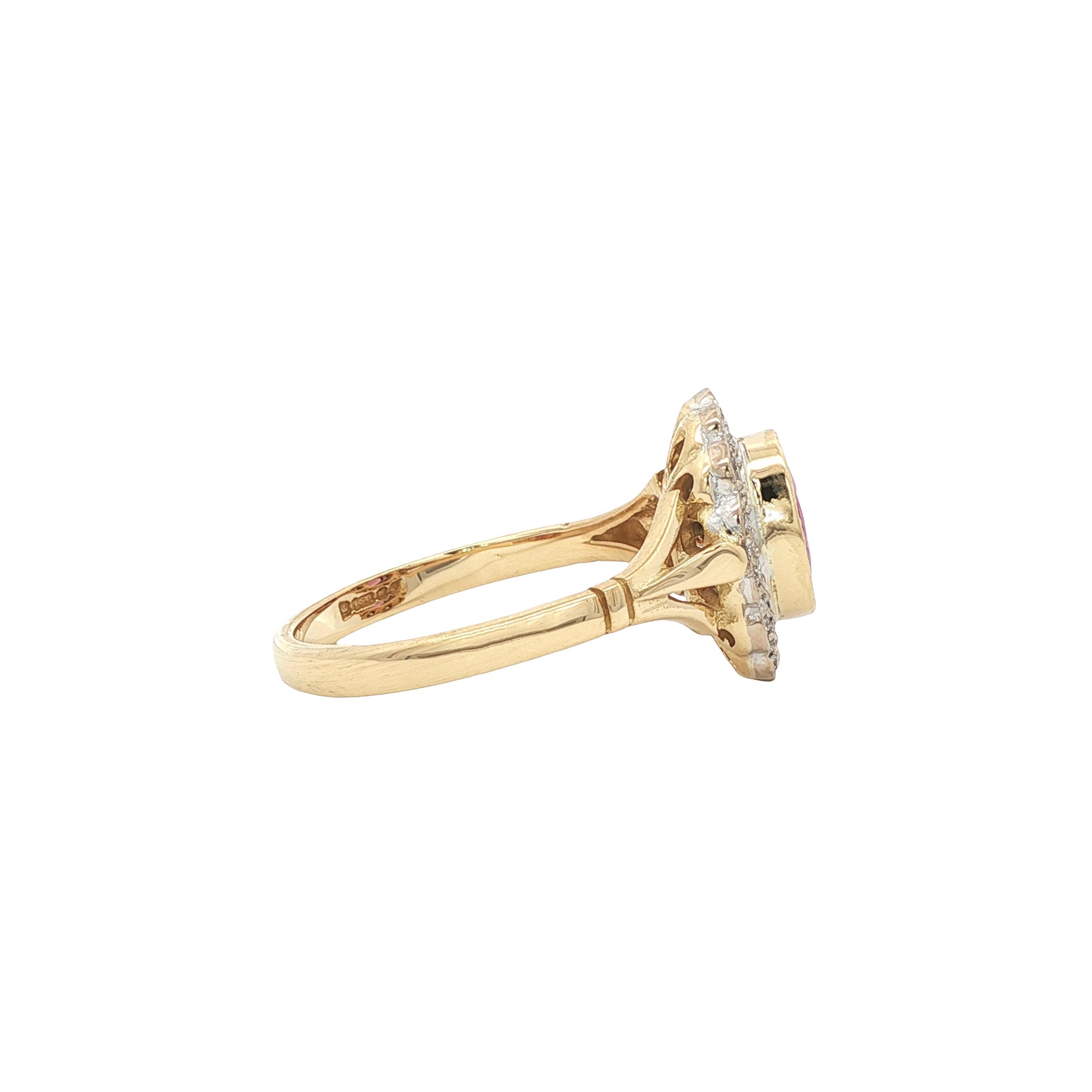 Gouden ring met robijn en diamant 18 kt