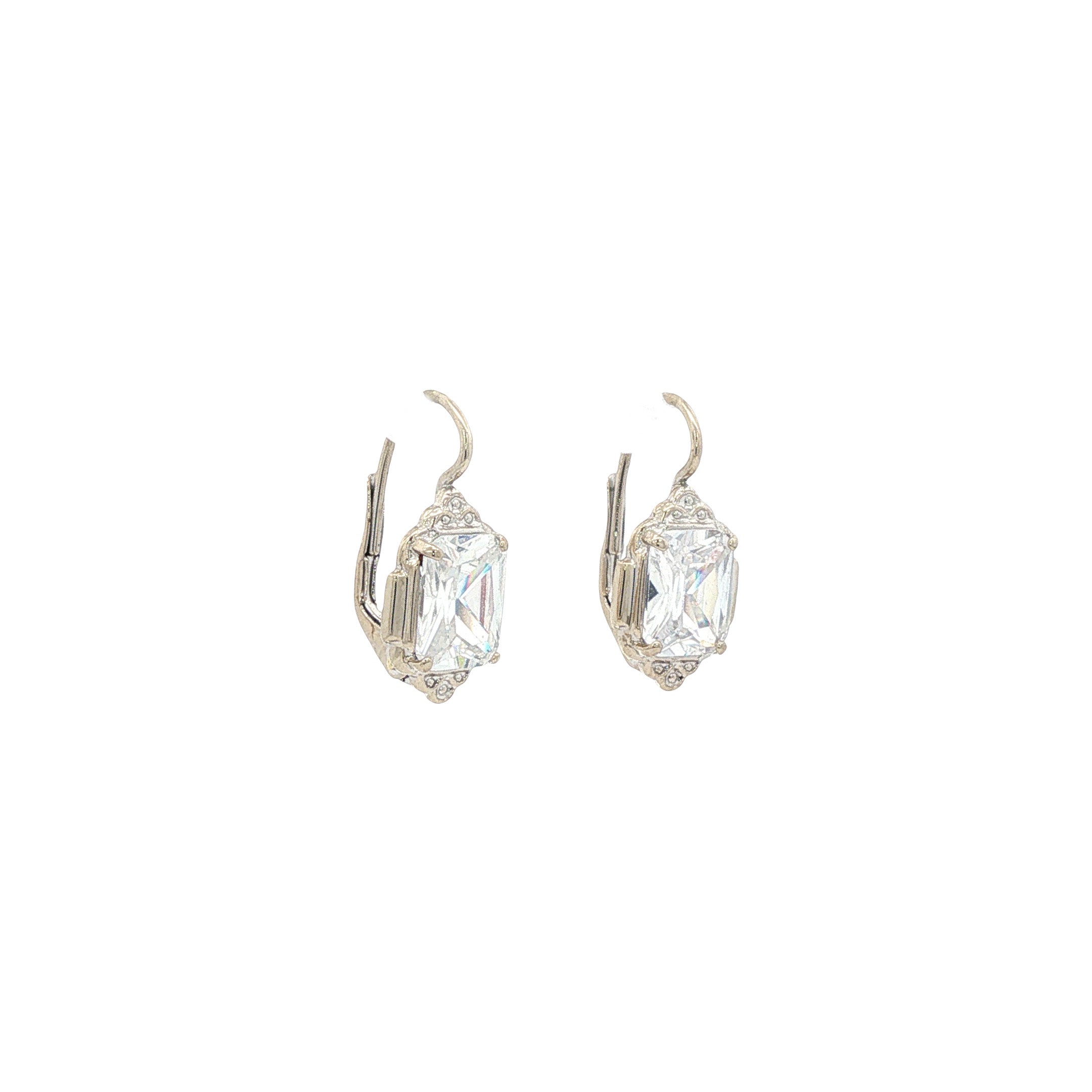 14 kt white gold vintage dangle earrings with zirconia