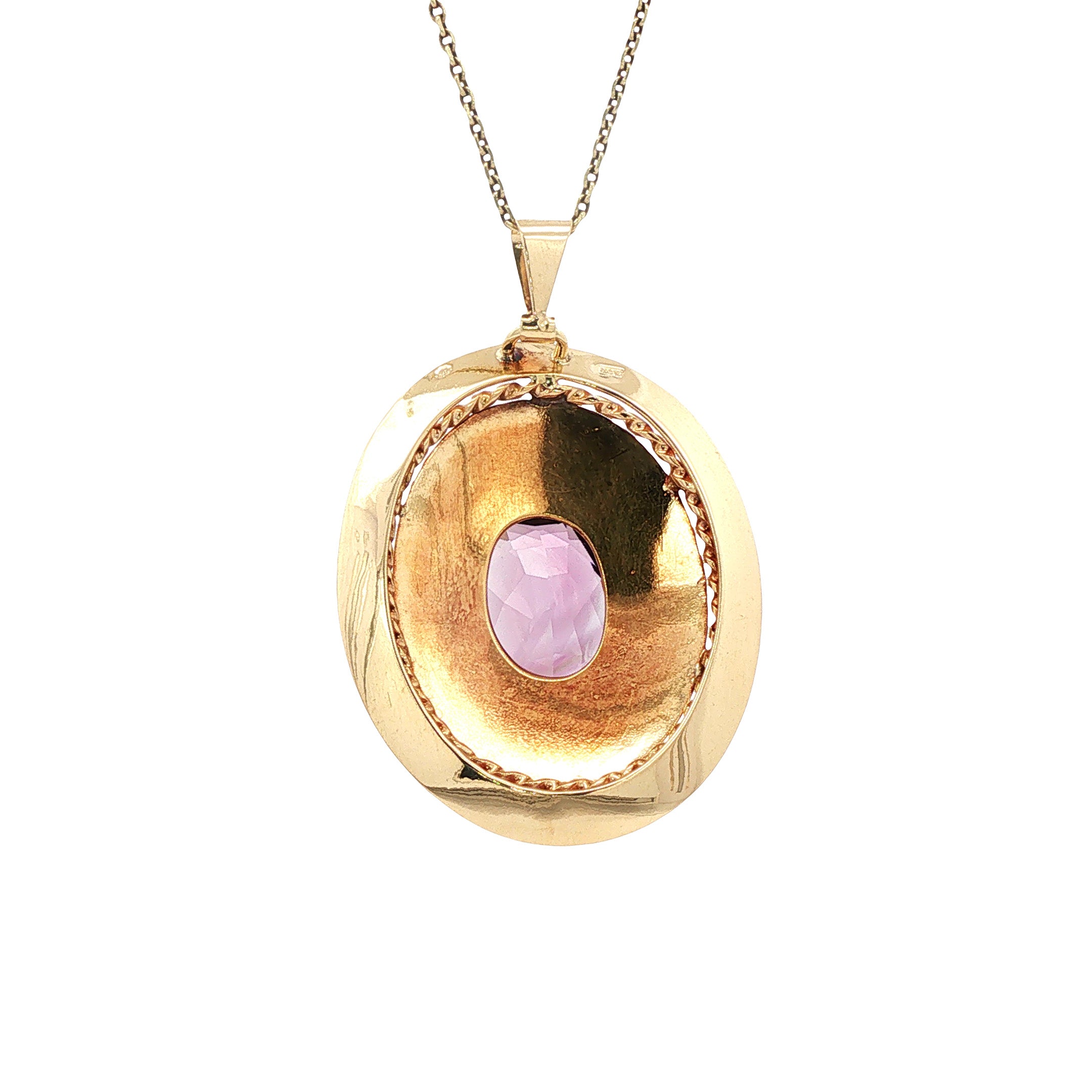 Vintage gold pendant with pearl and amethyst, 14 kt