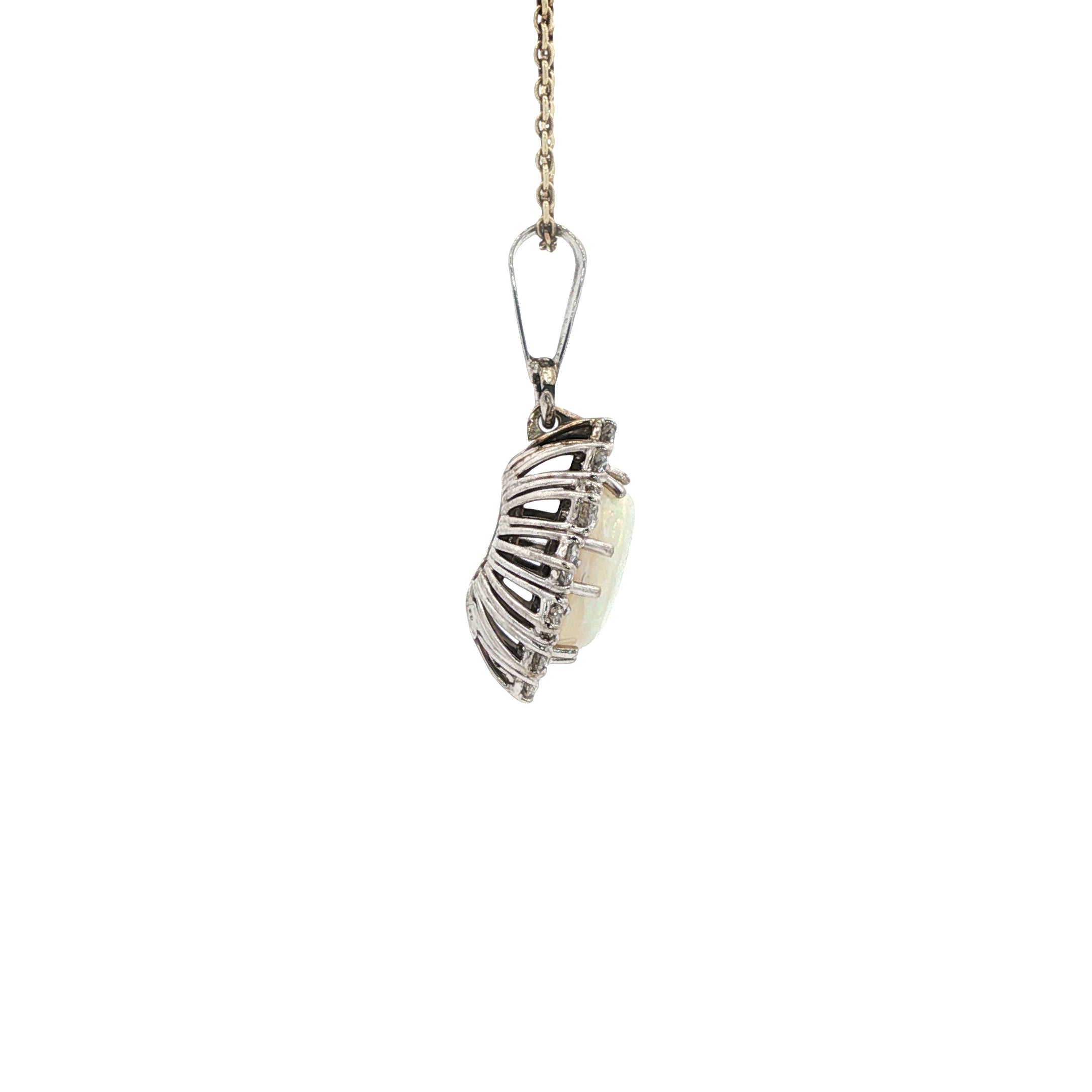 Vintage white gold pendant with opal and diamond, 14 kt