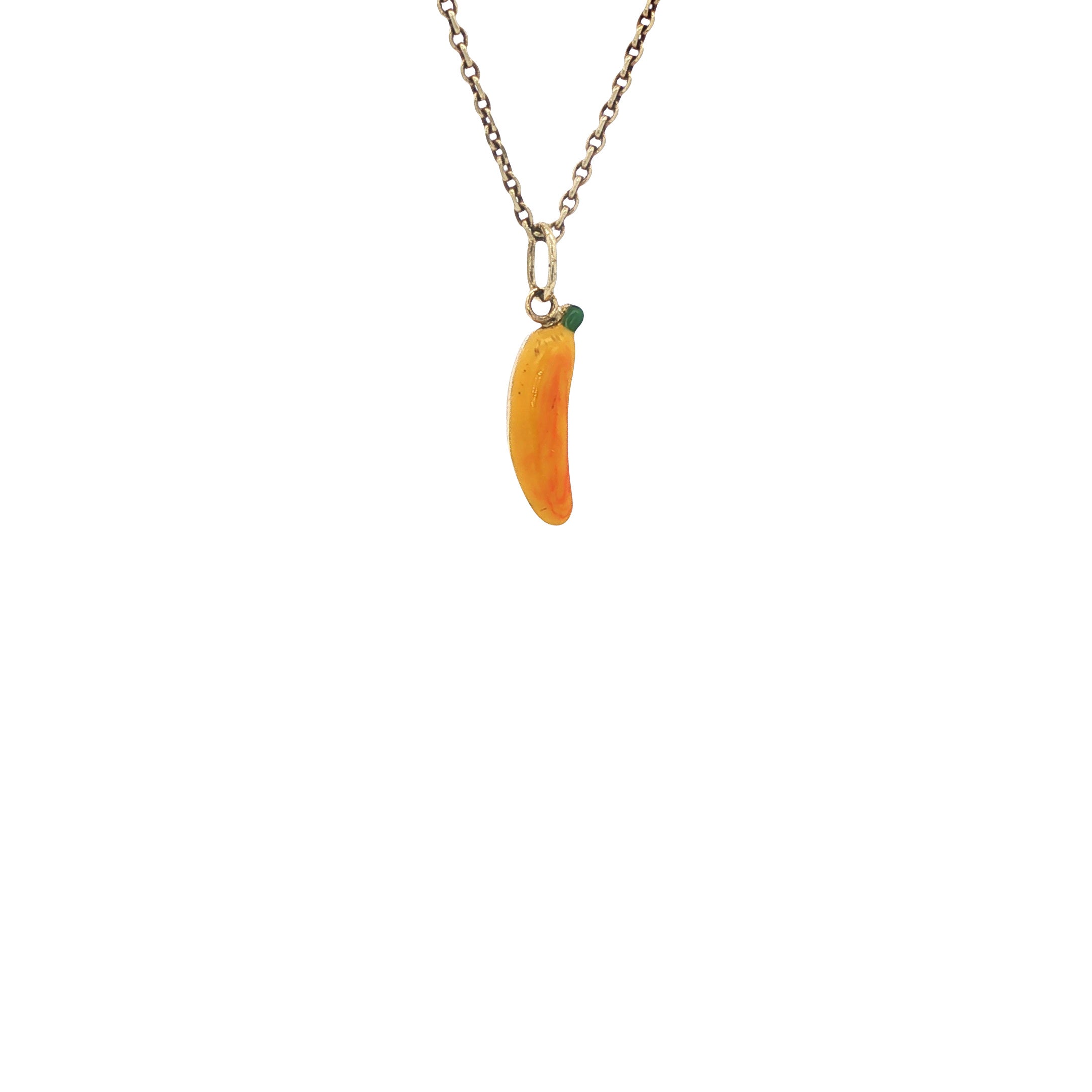 Gold banana pendant with enamel 14 kt