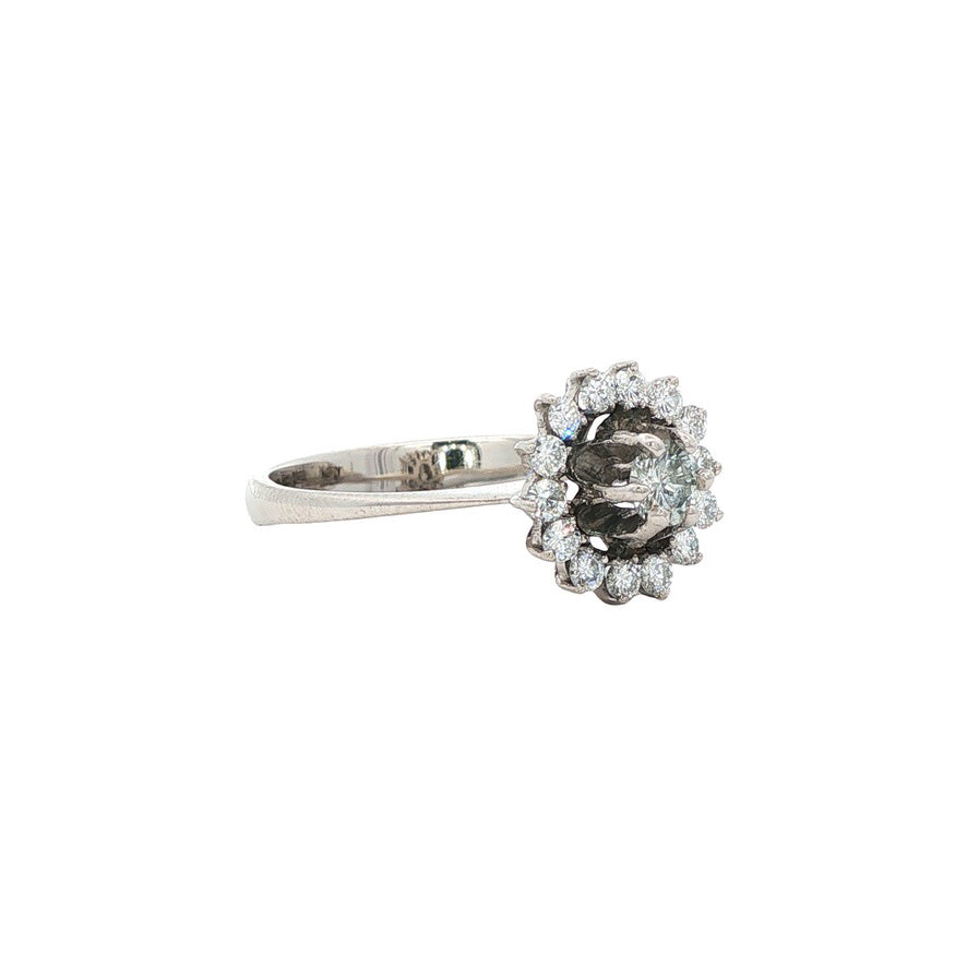 Vintage white gold ring with diamond, 14 kt