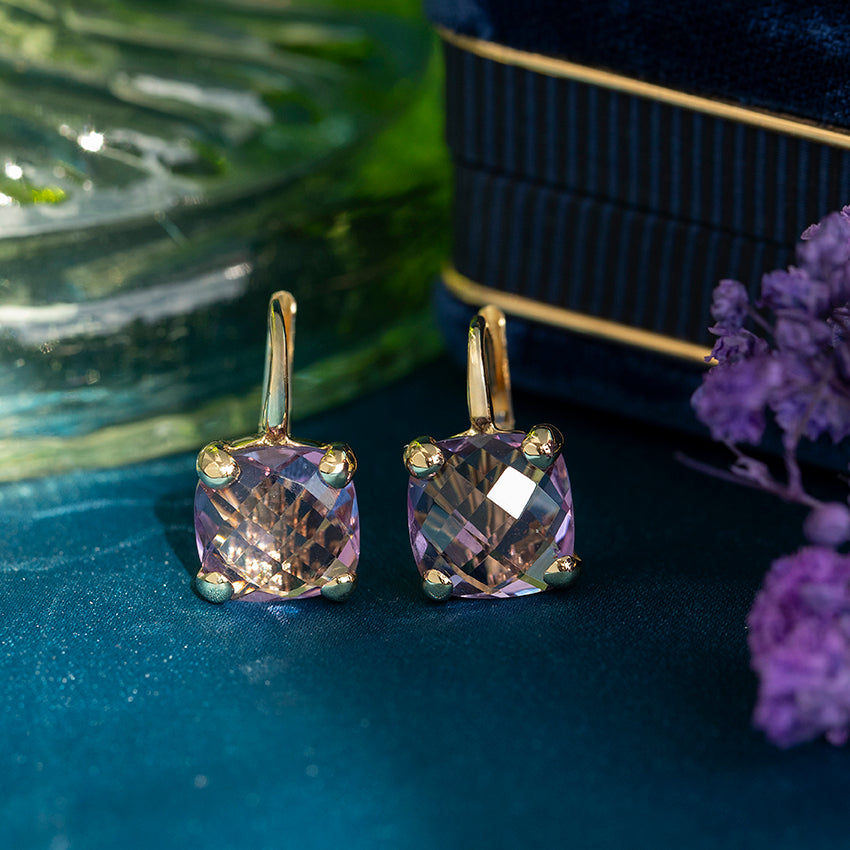 Gouden vintage oorhangers met amethist 18 kt