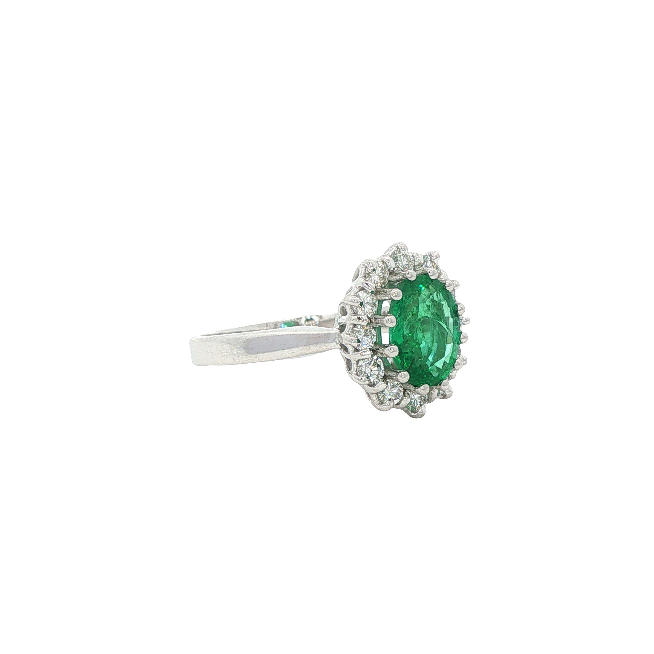 Witgouden vintage ring met smaragd en diamant 14 kt