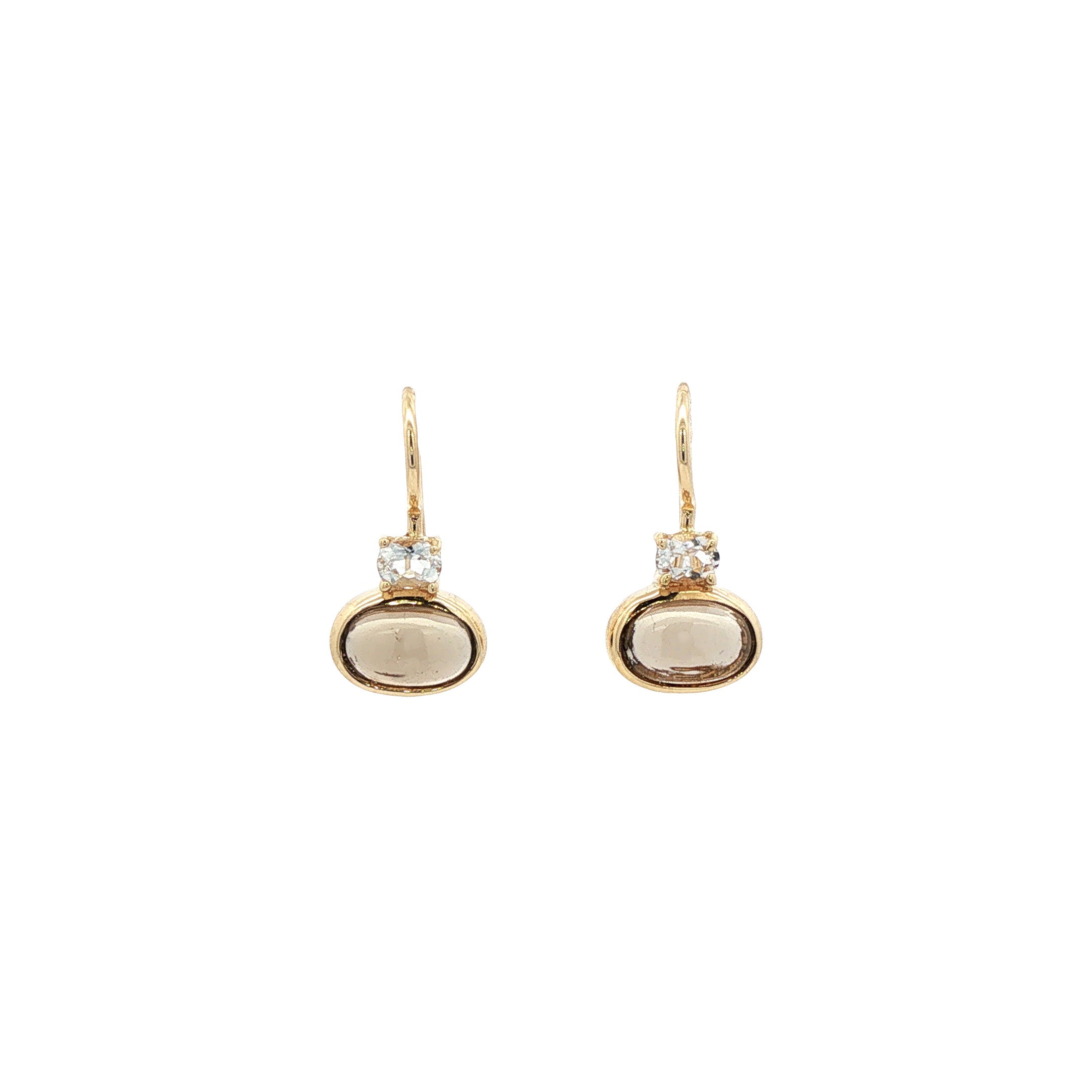 Gouden vintage oorhangers met rookkwarts en topaas 14 kt