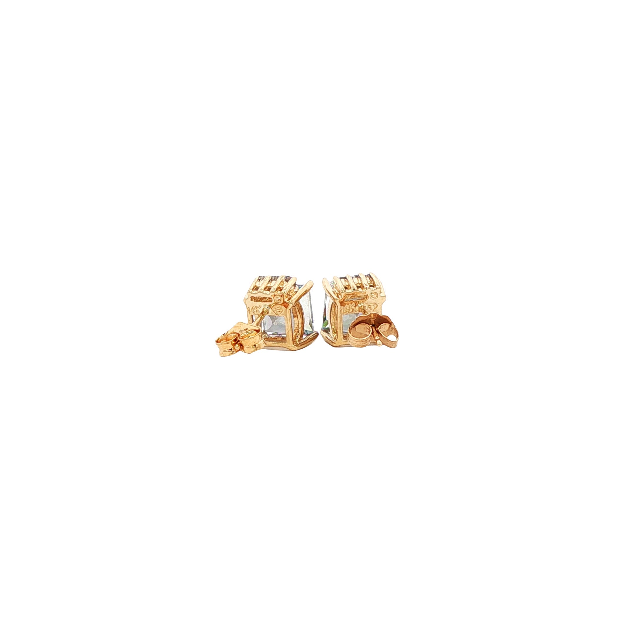 Gouden vintage oorstekers met mystieke topaas en diamant 14 kt