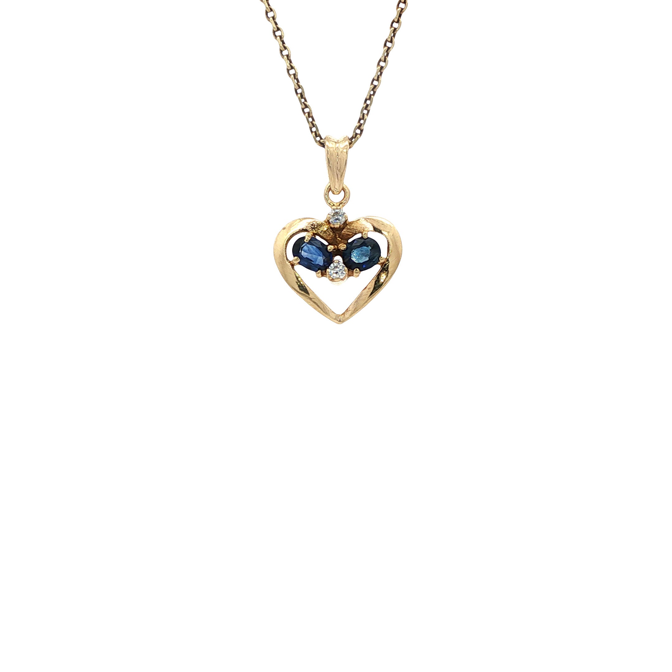 Gouden vintage hart hanger met saffier en zirkonia 14 kt