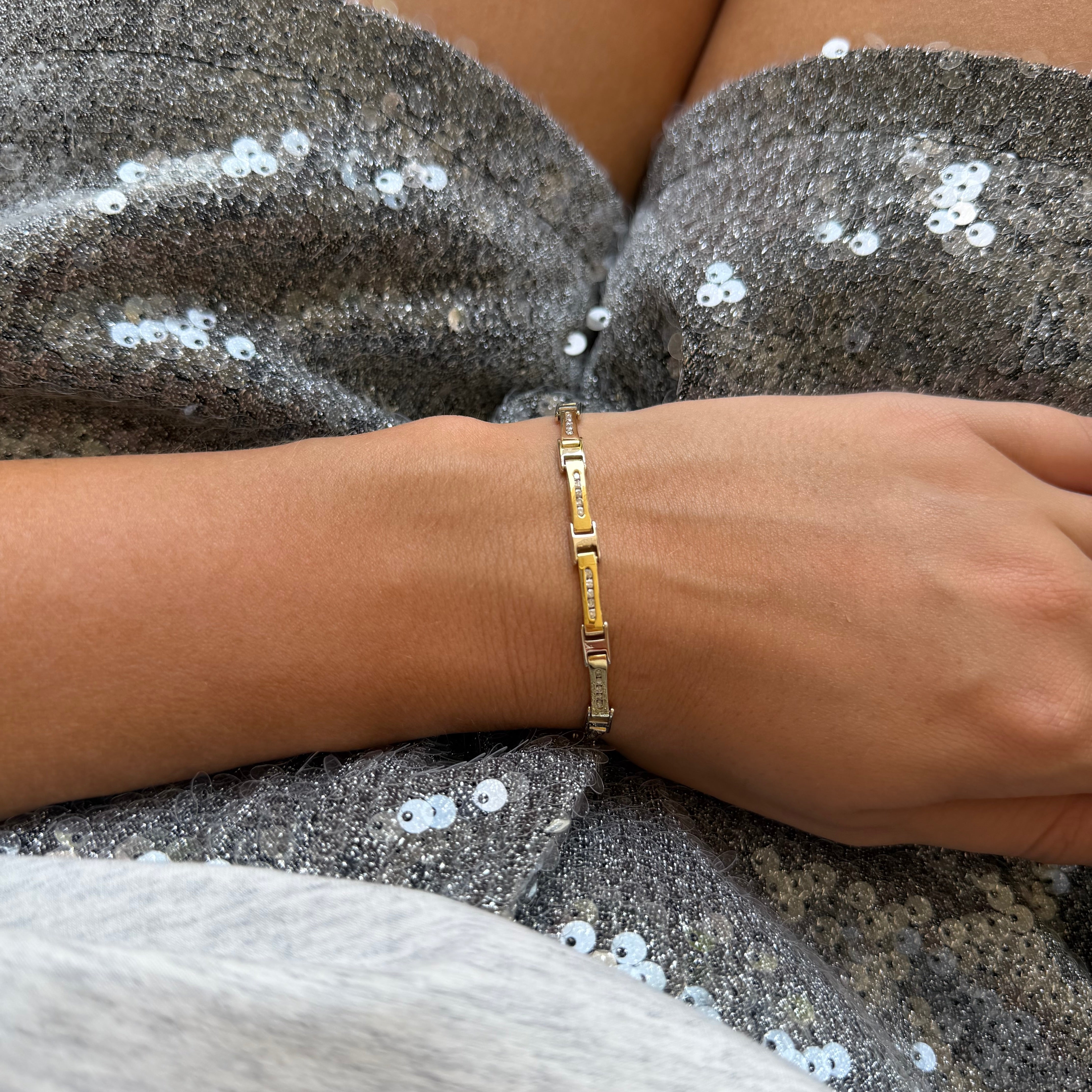 Bicolour gouden vintage armband met diamant 18 kt