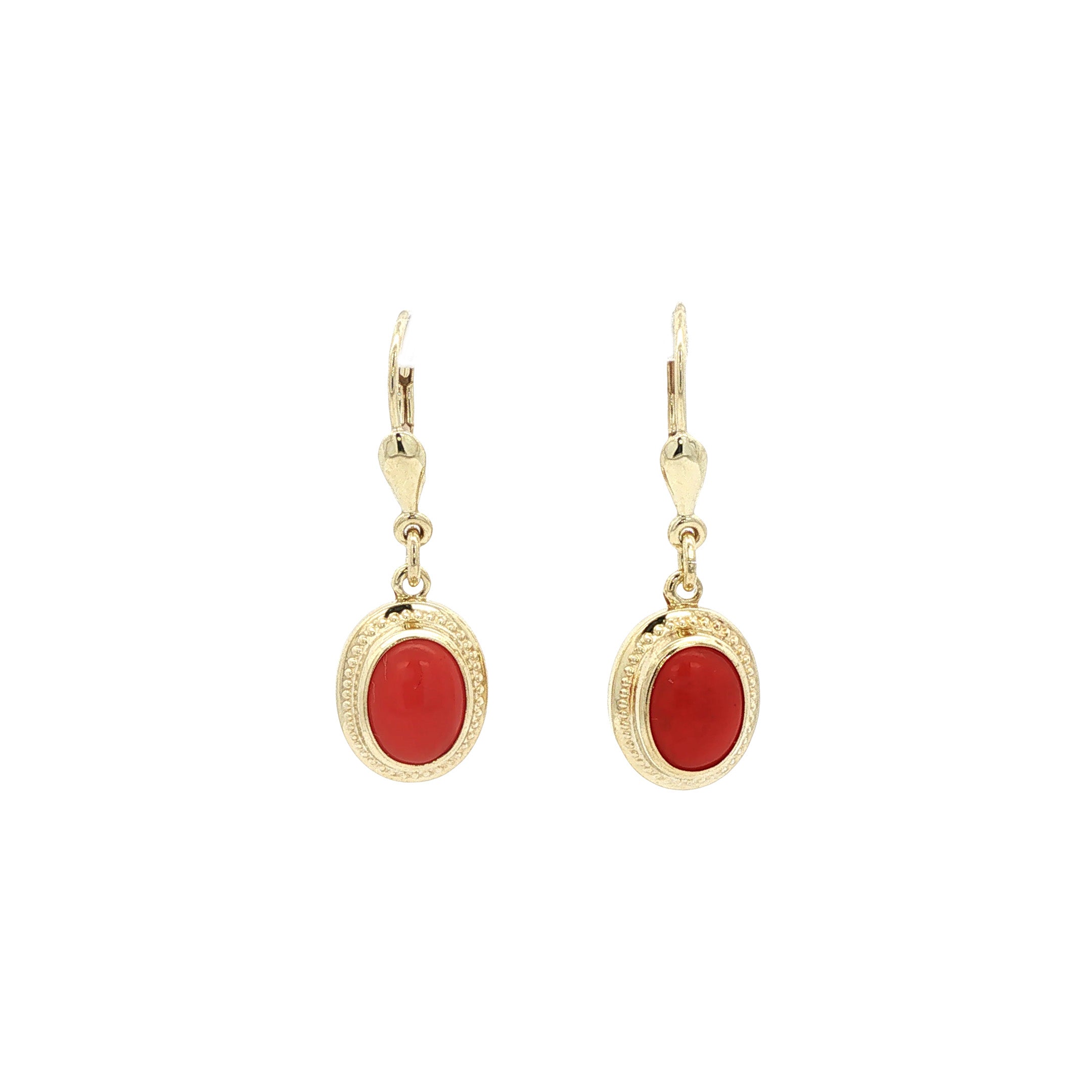 Gouden vintage oorhangers met bloedkoraal 14 kt