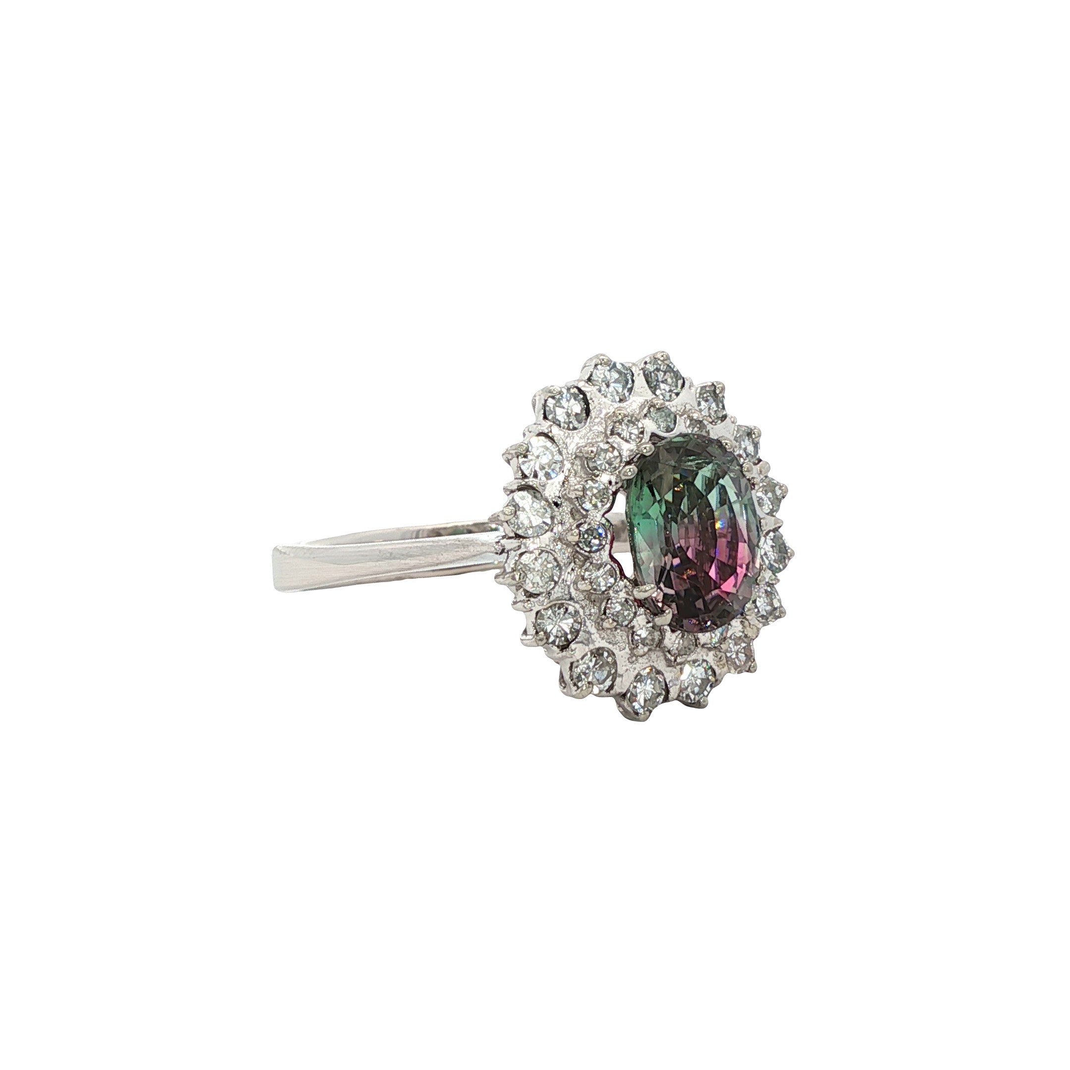 Witgouden ring met toermalijn en diamant 14 kt