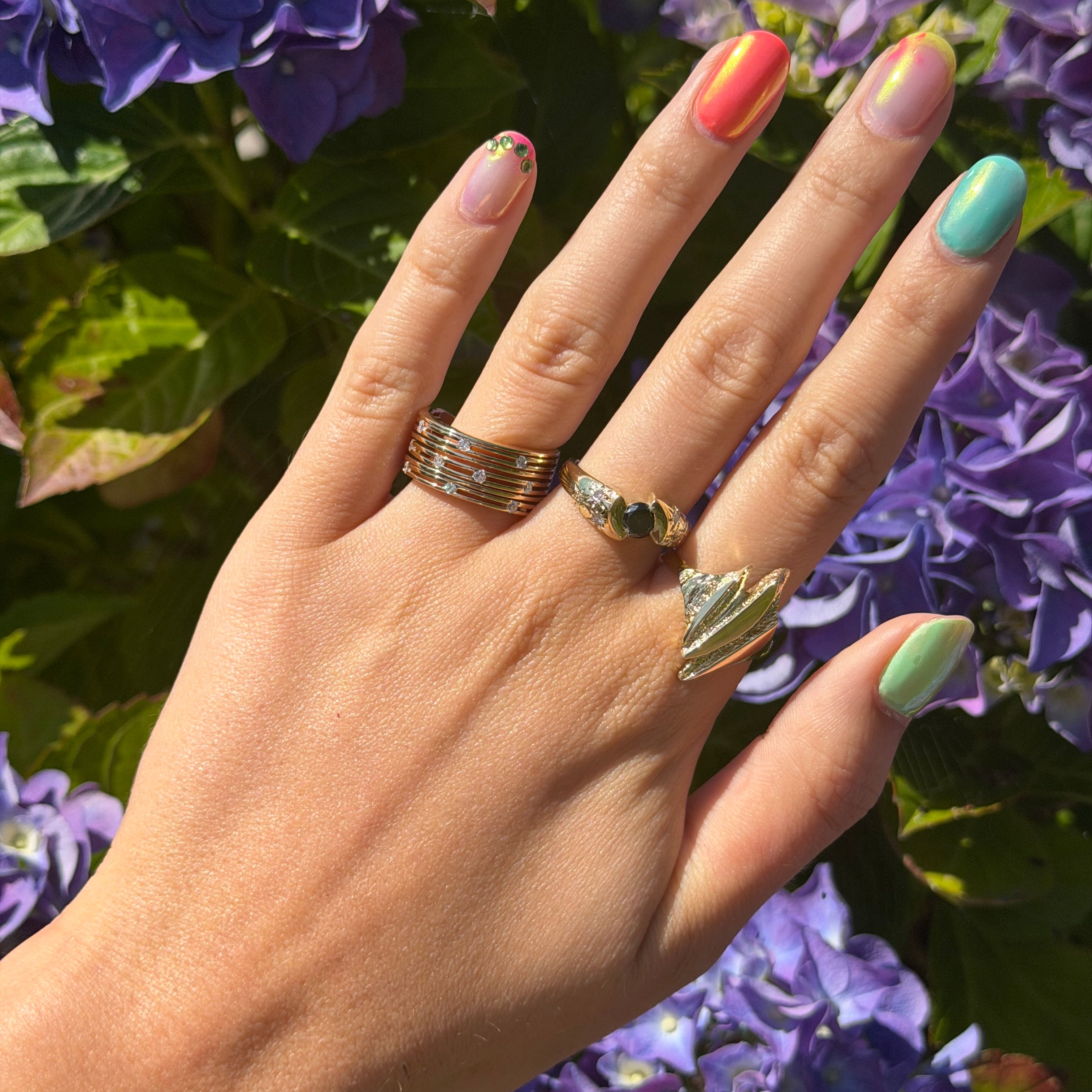 Gouden vintage ring met diamant 14 kt