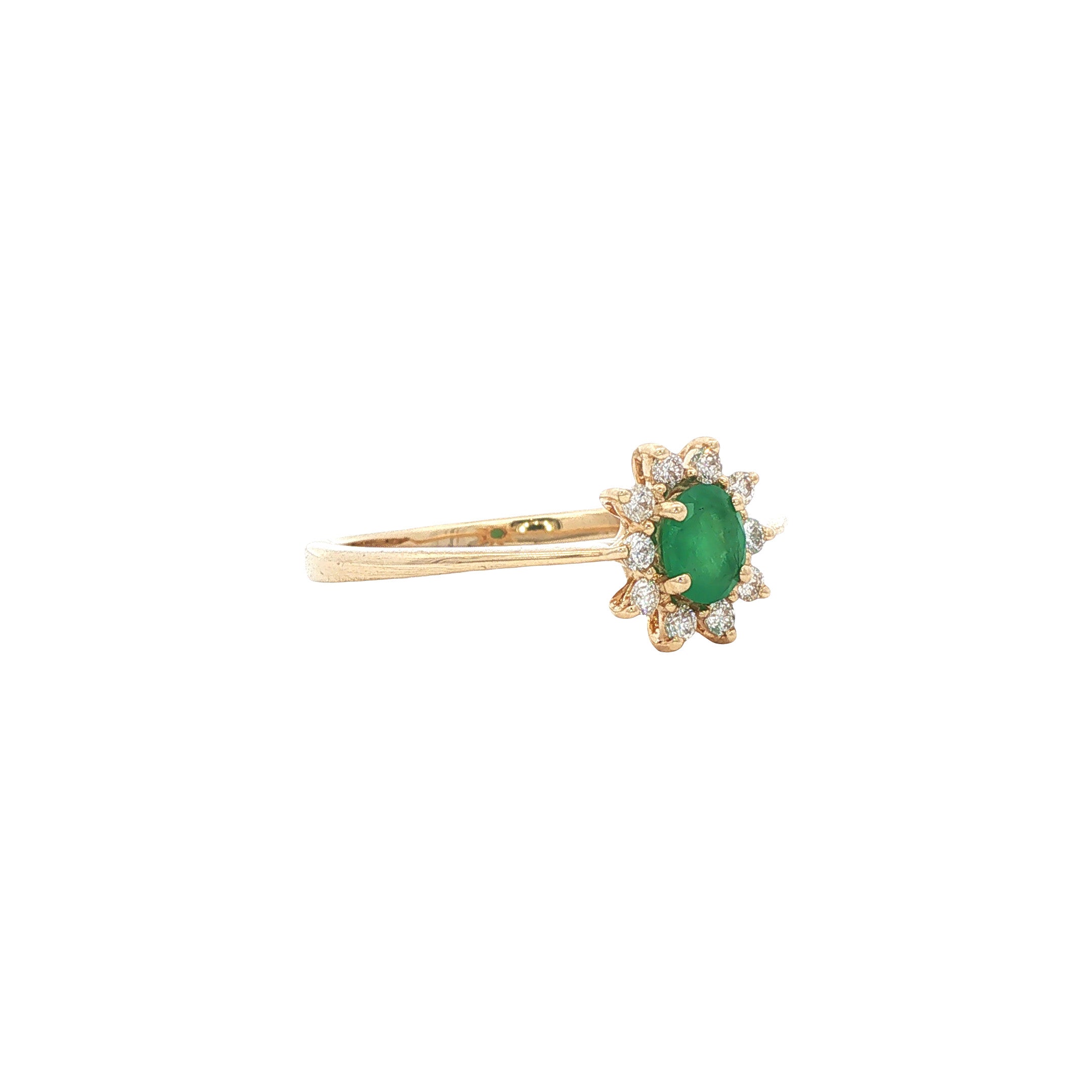 Gouden vintage ring met smaragd en diamant 14 kt