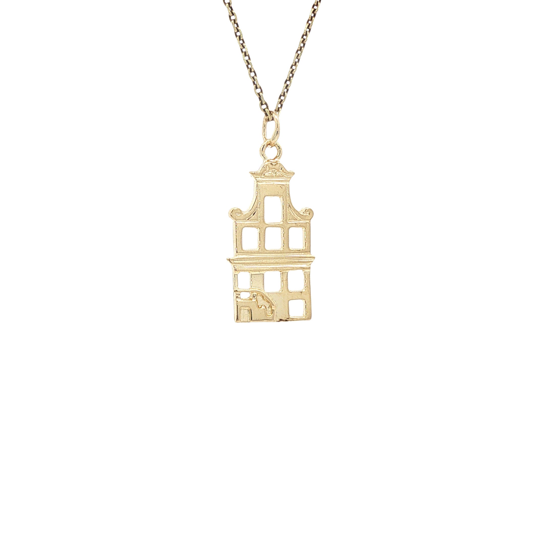 Golden vintage canal house pendant, 14 kt