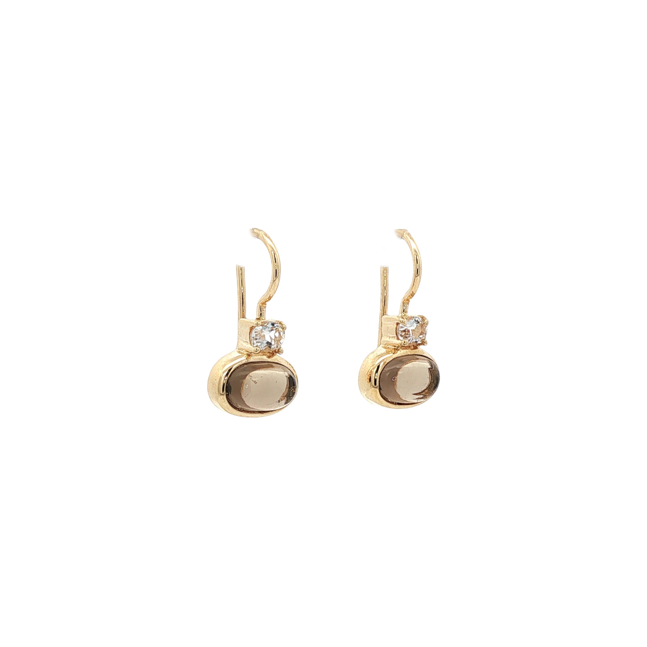 Gouden vintage oorhangers met rookkwarts en topaas 14 kt