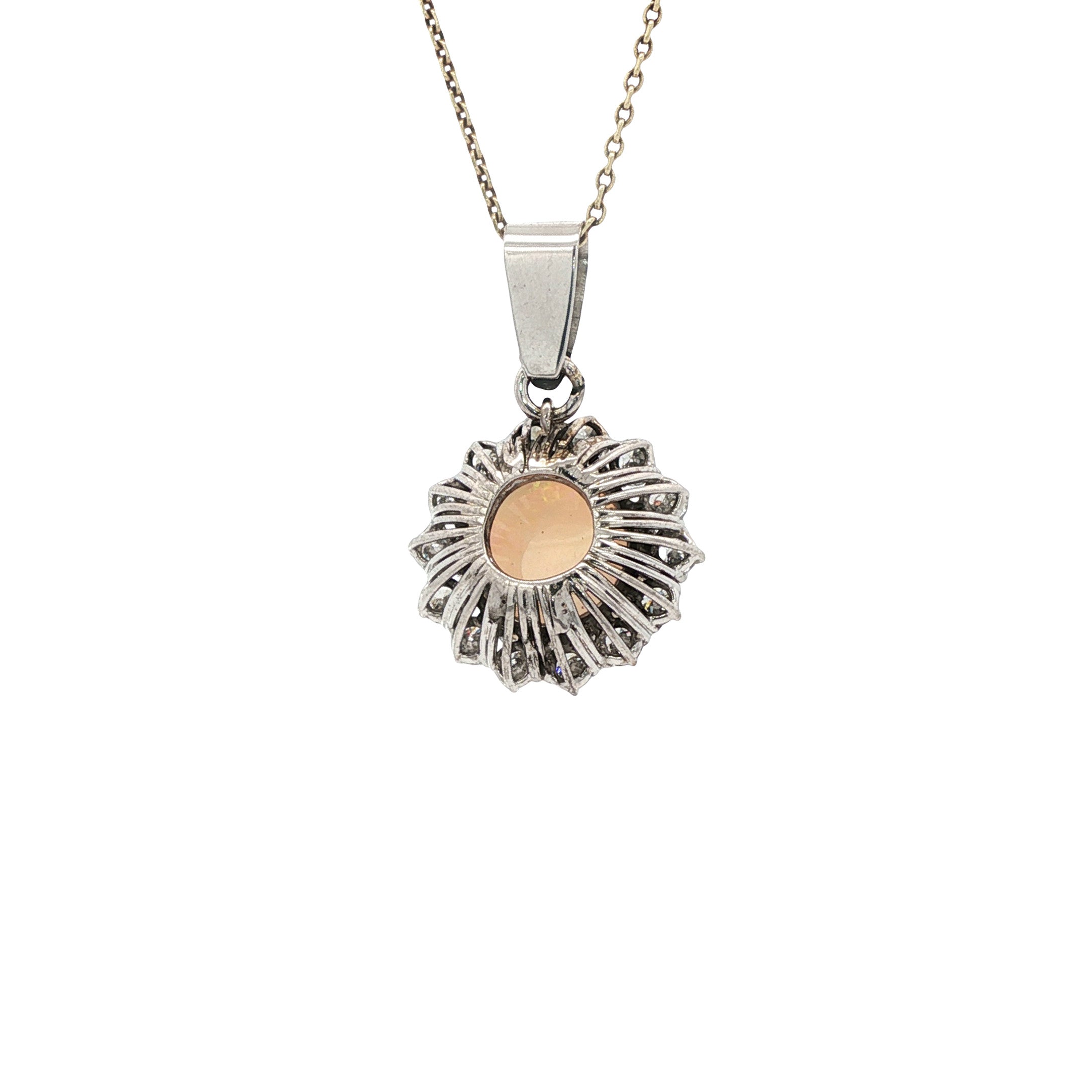 Vintage white gold pendant with opal and diamond, 14 kt