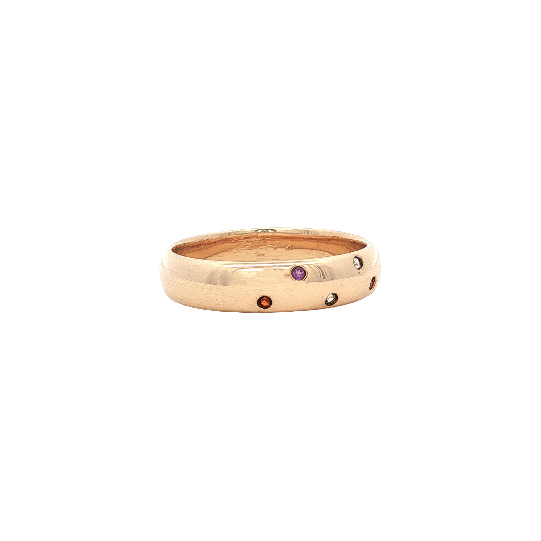 Gold vintage ring with citrine, amethyst, sapphire, prasiolite and ruby 14 kt