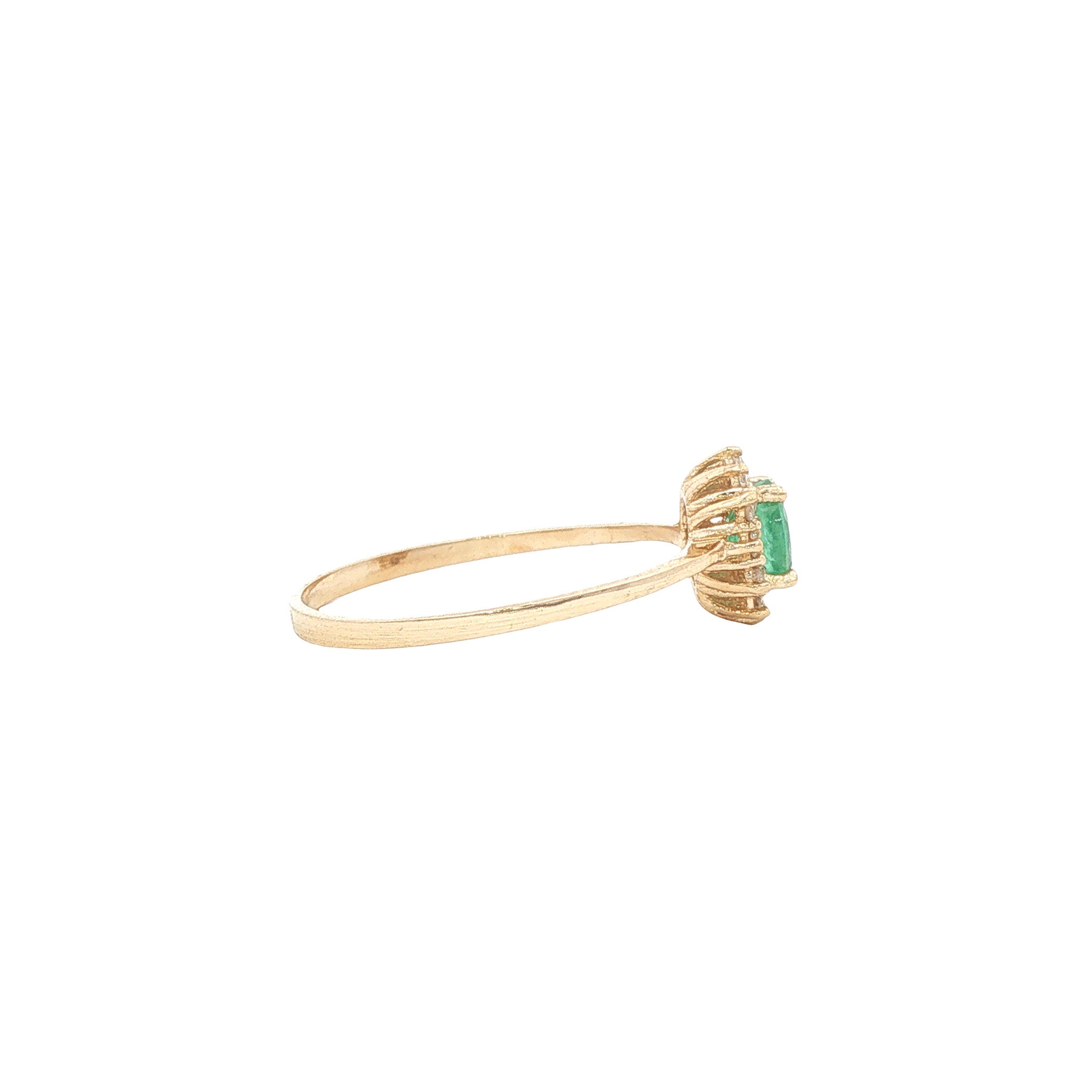 Vintage gold ring with emerald and diamond, 14 kt