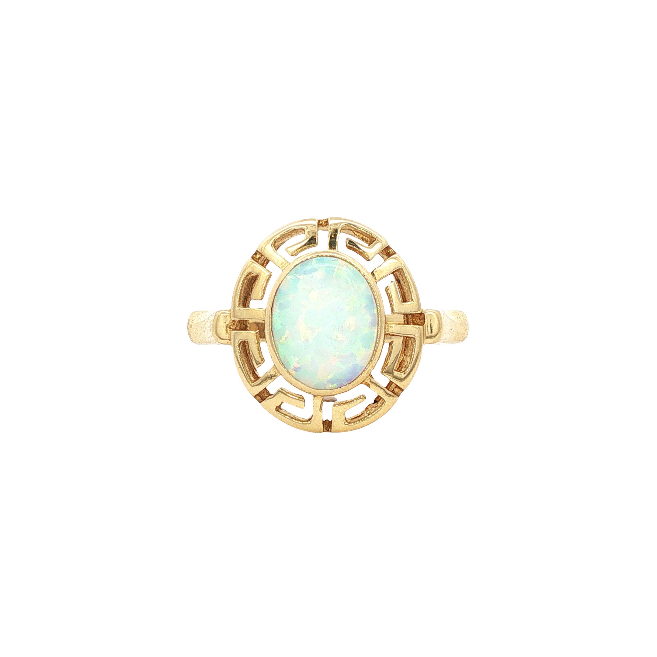 Gouden vintage meander ring met opaal 14 kt