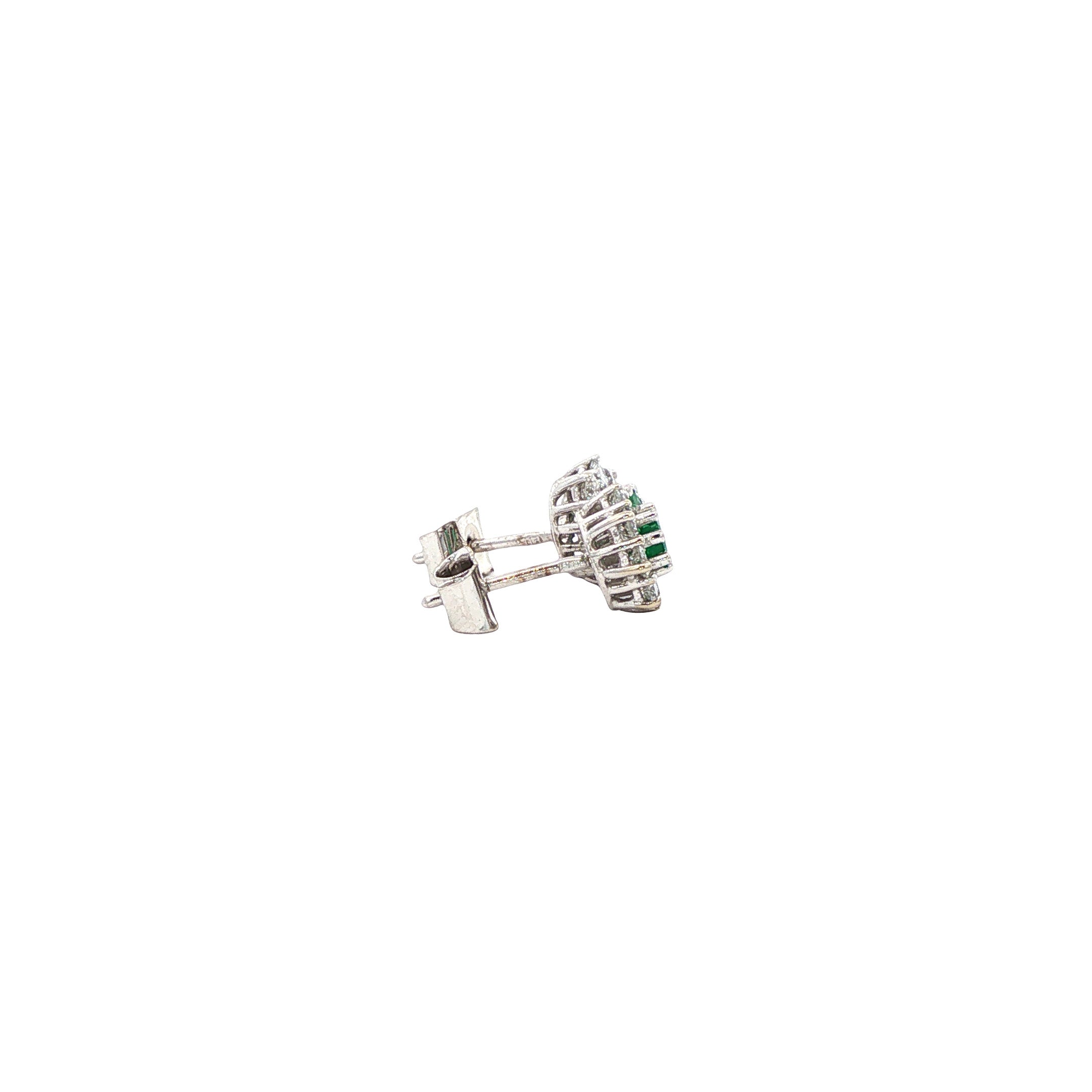 Witgouden vintage oorstekers met smaragd en diamant 14 kt
