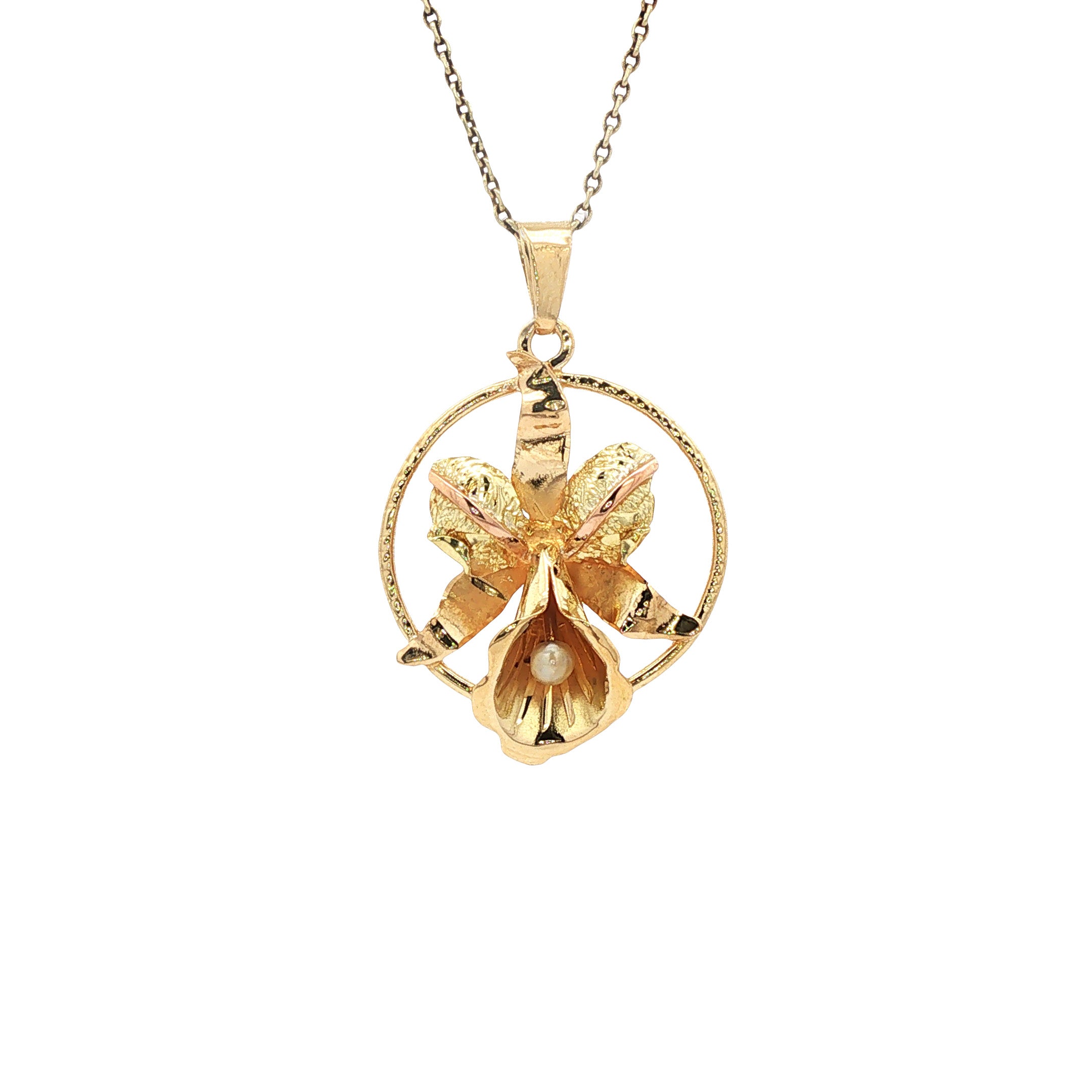 Gouden vintage bloem hanger met parel 18 kt