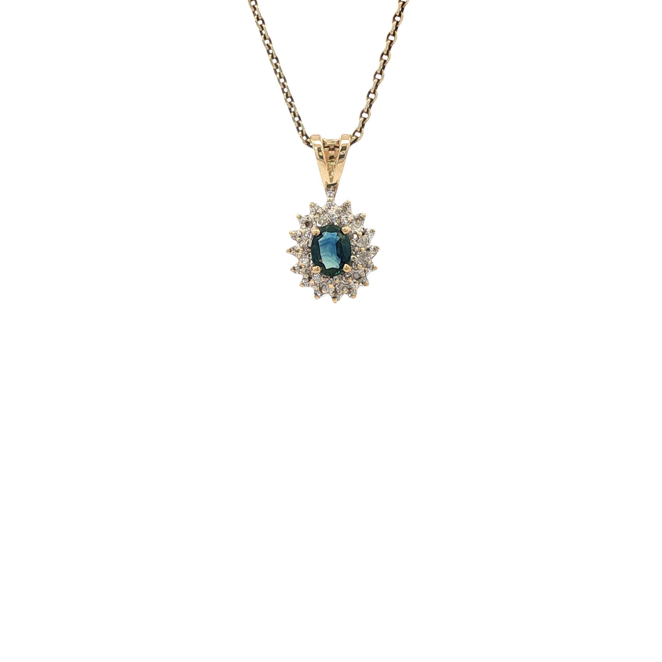 14 kt gold pendant with sapphire and diamond