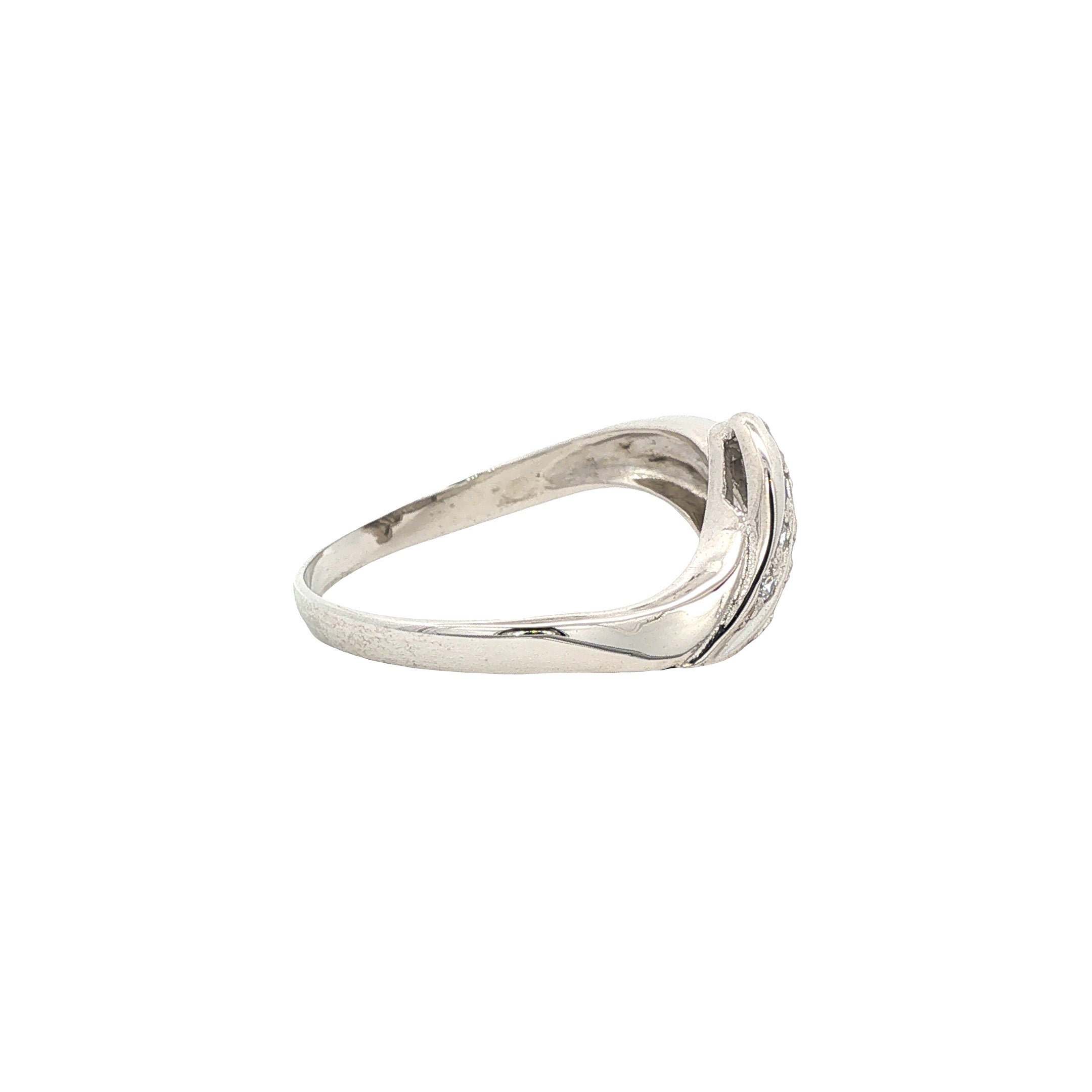 Vintage white gold signet ring with diamond, 14 kt