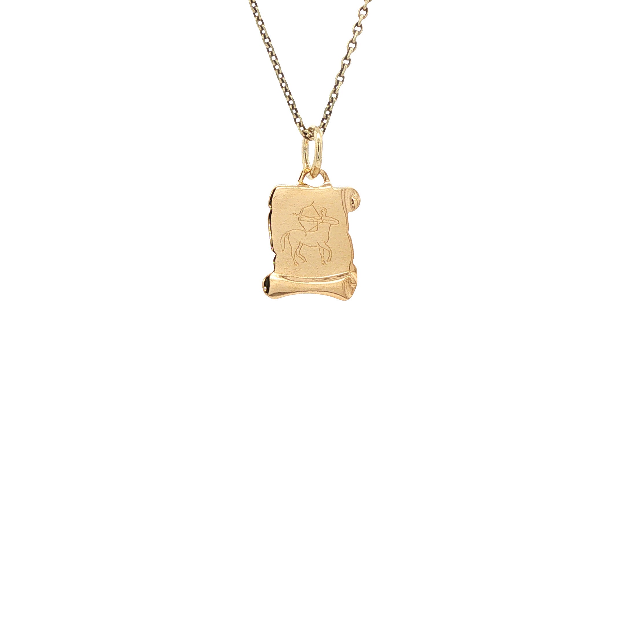 14 kt gold vintage parchment-scroll pendant with Sagittarius