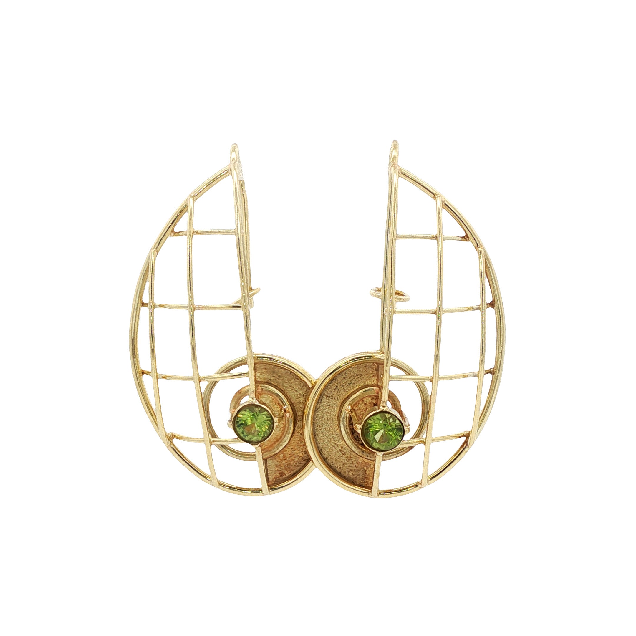 Gouden vintage oorhangers met peridoot 14 kt