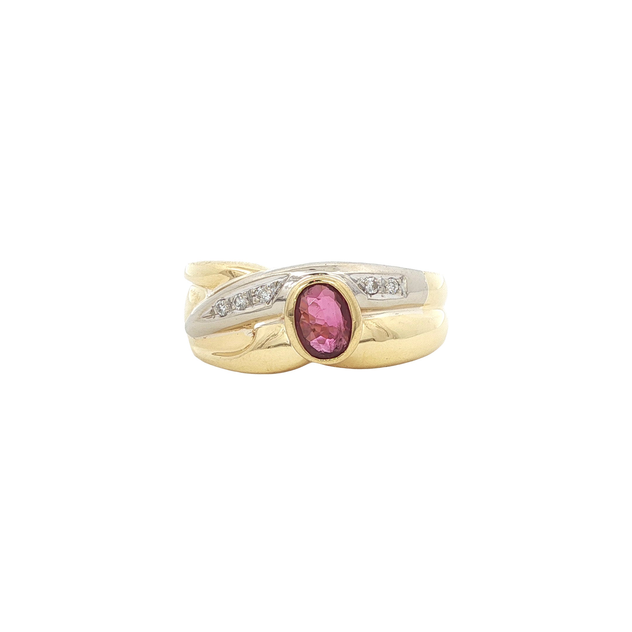 Gold ring with ruby and diamond 18 kt
