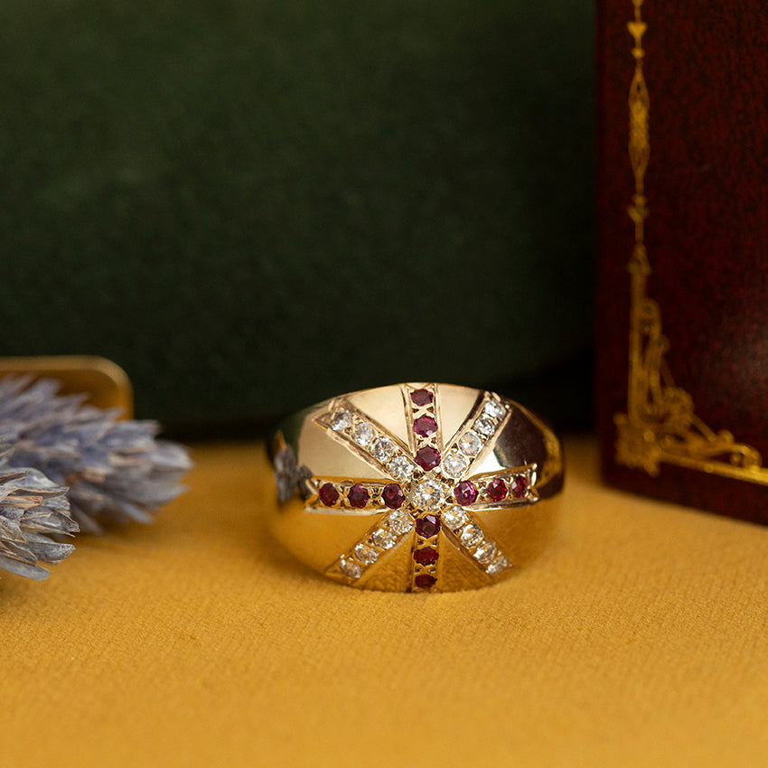 Gold ring with ruby and diamond 14 kt