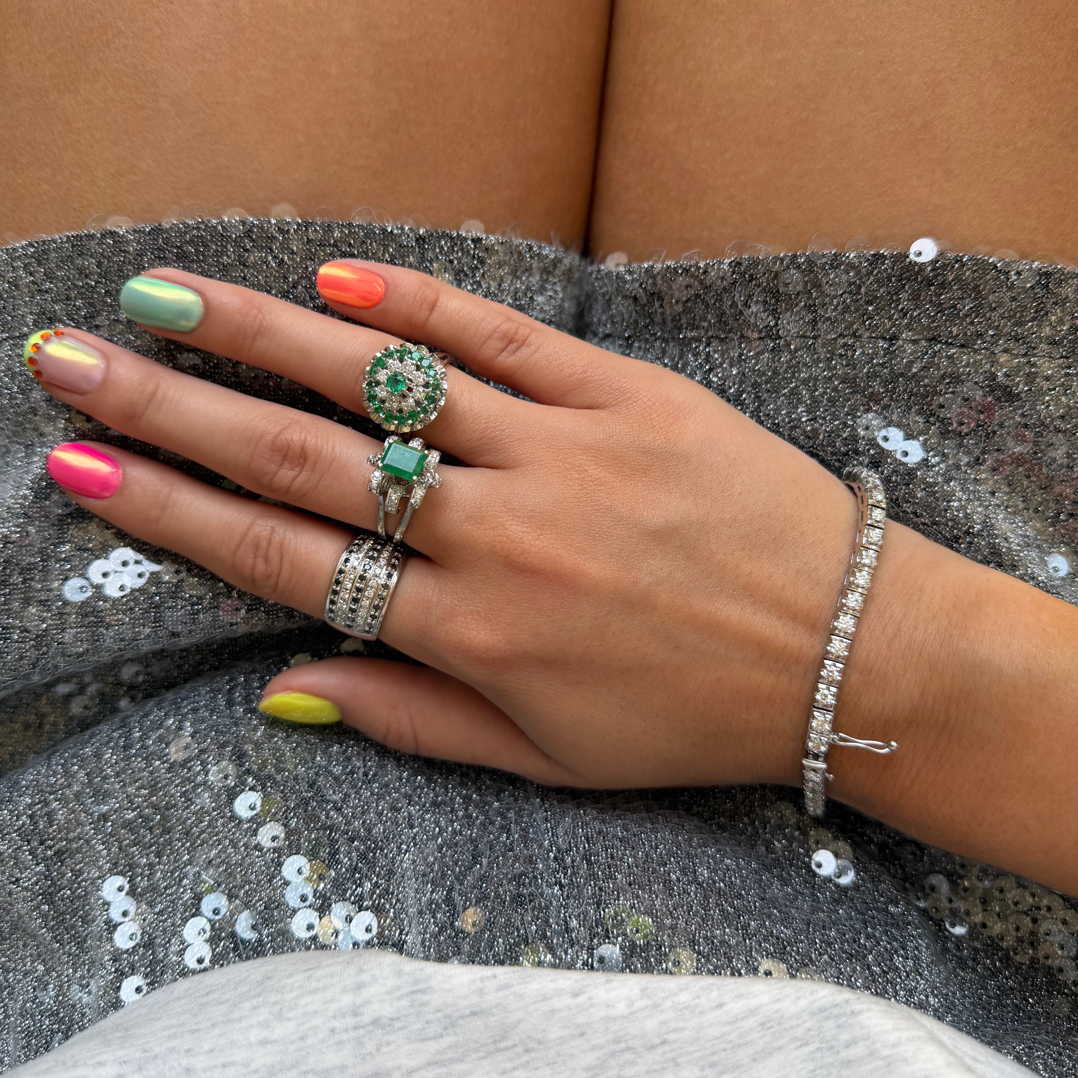 Vintage ring met smaragd en diamant 12 kt